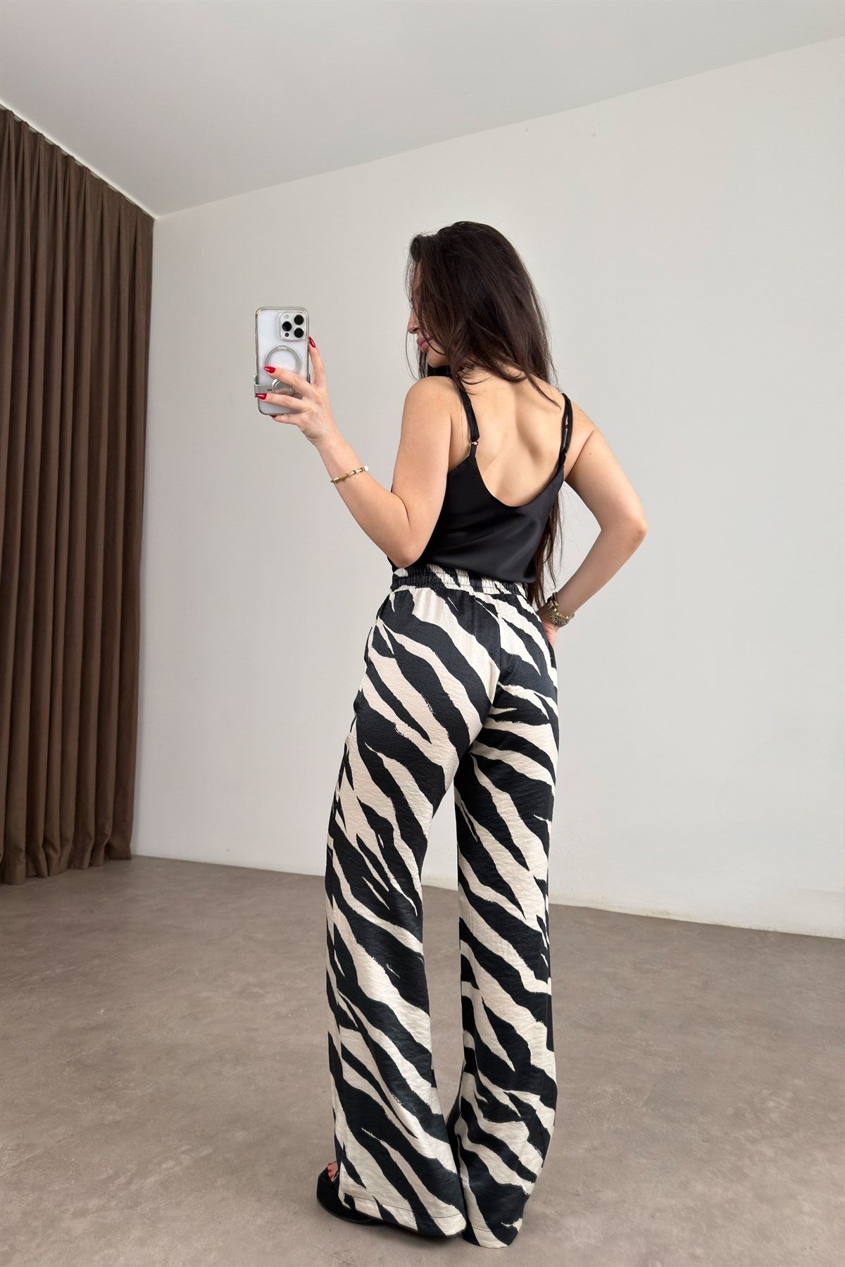 Zebra Desenli Saten Pantolon