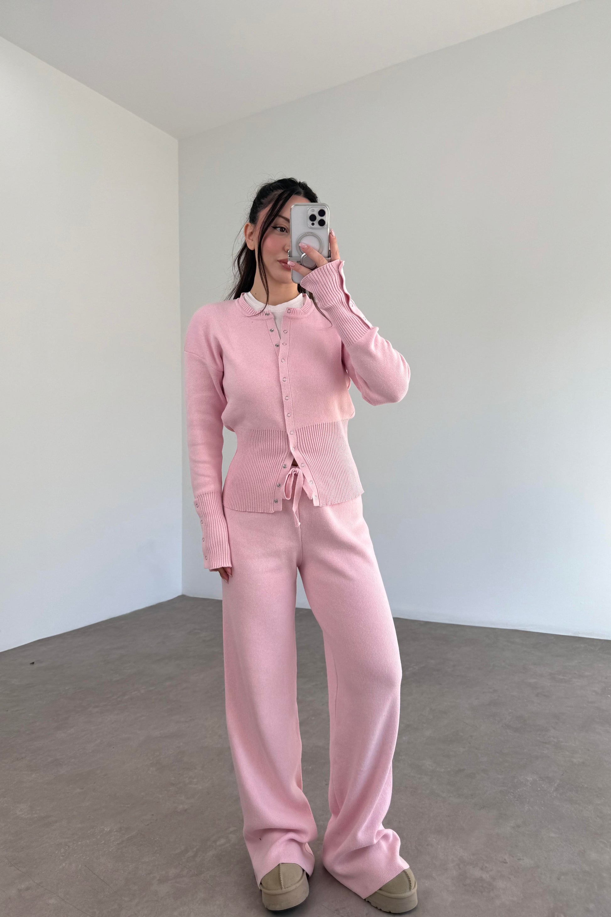 Zımbalı Bele Oturan Pembe Takım