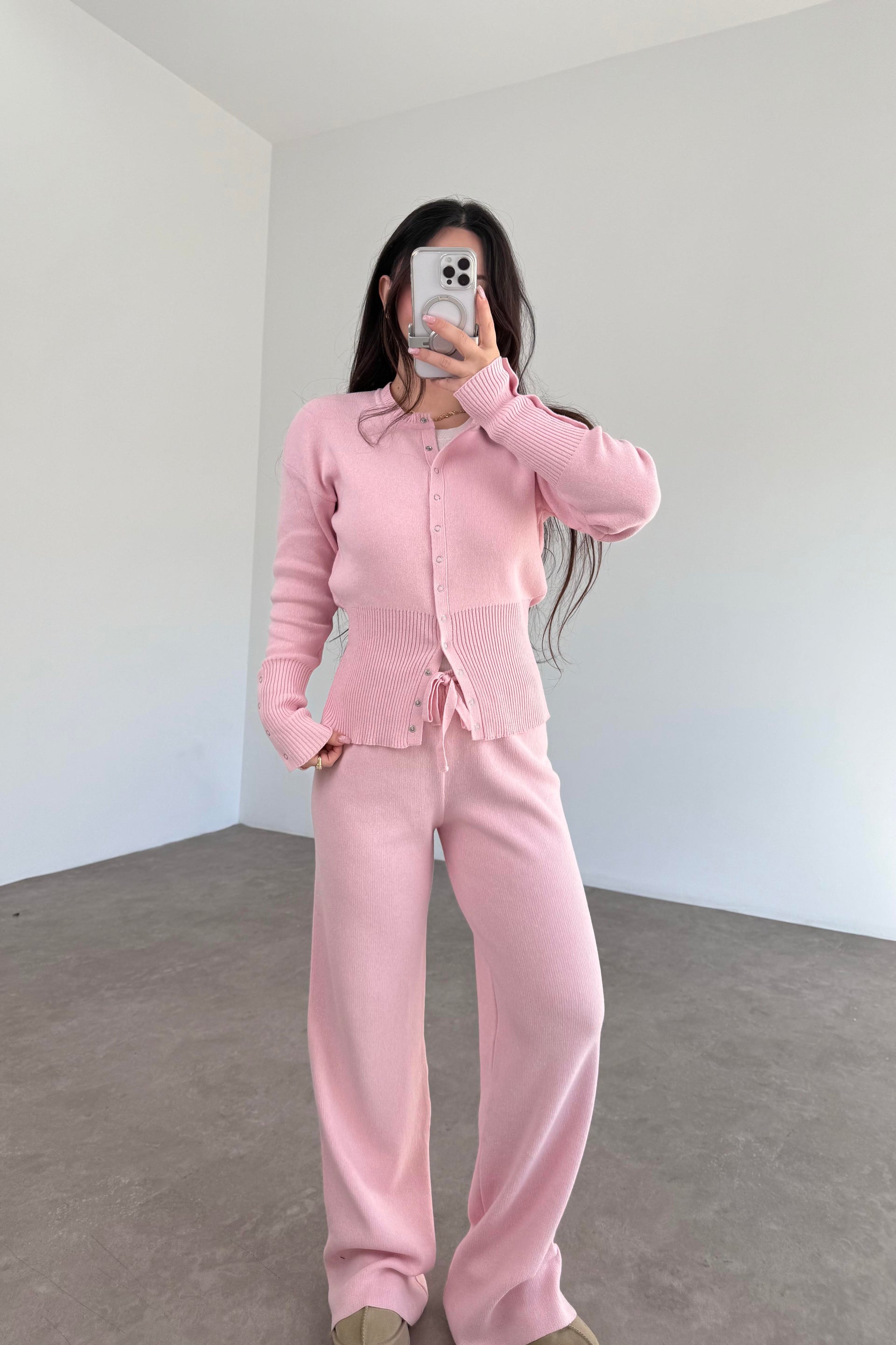 Zımbalı Bele Oturan Pembe Takım