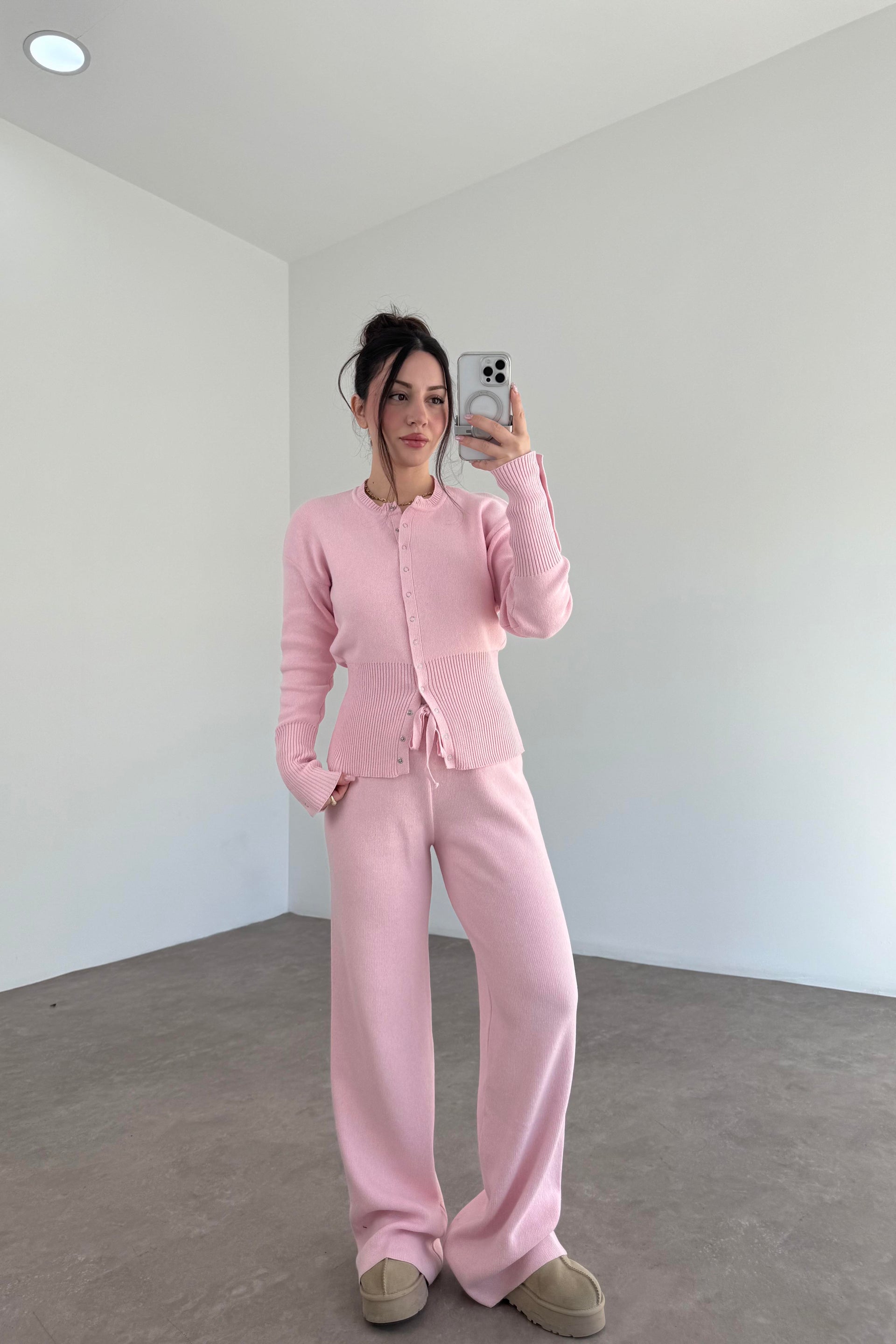Zımbalı Bele Oturan Pembe Takım