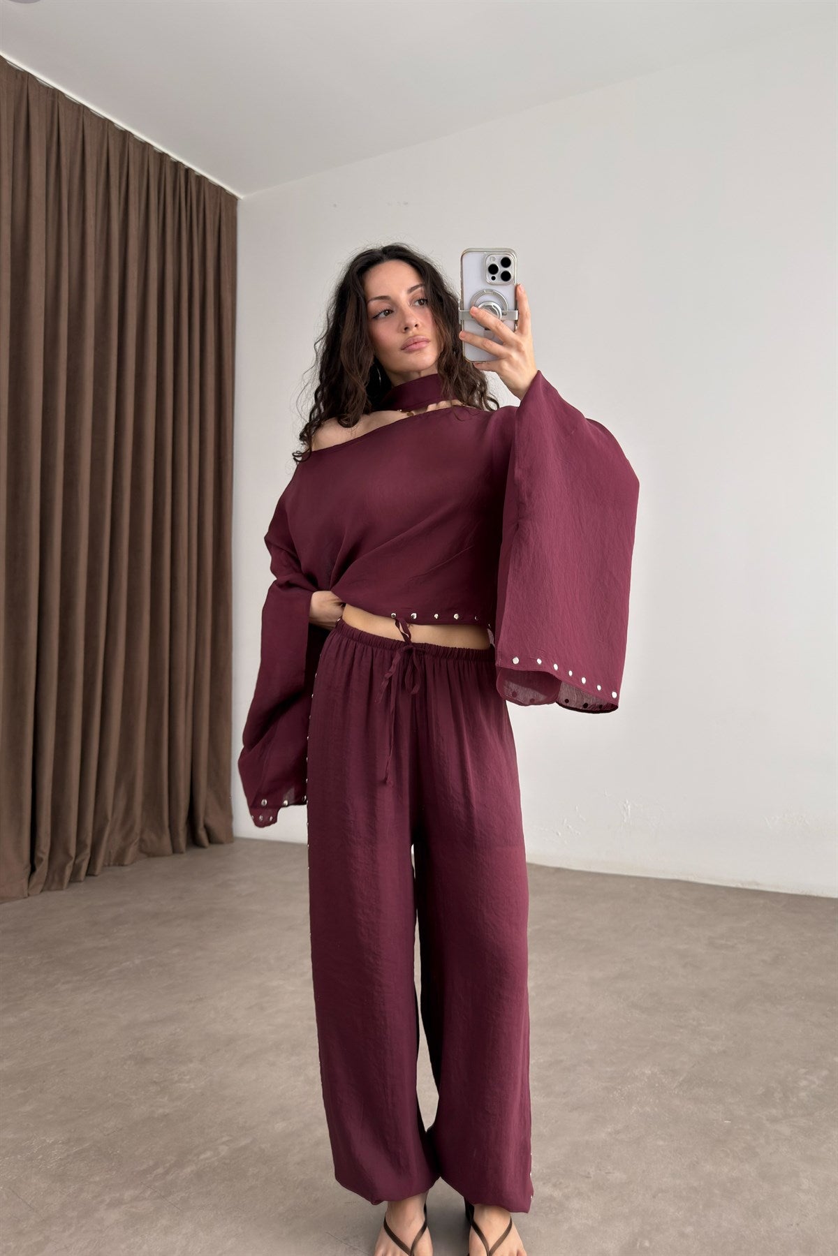 Zımbalı Şallı Bordo Takım