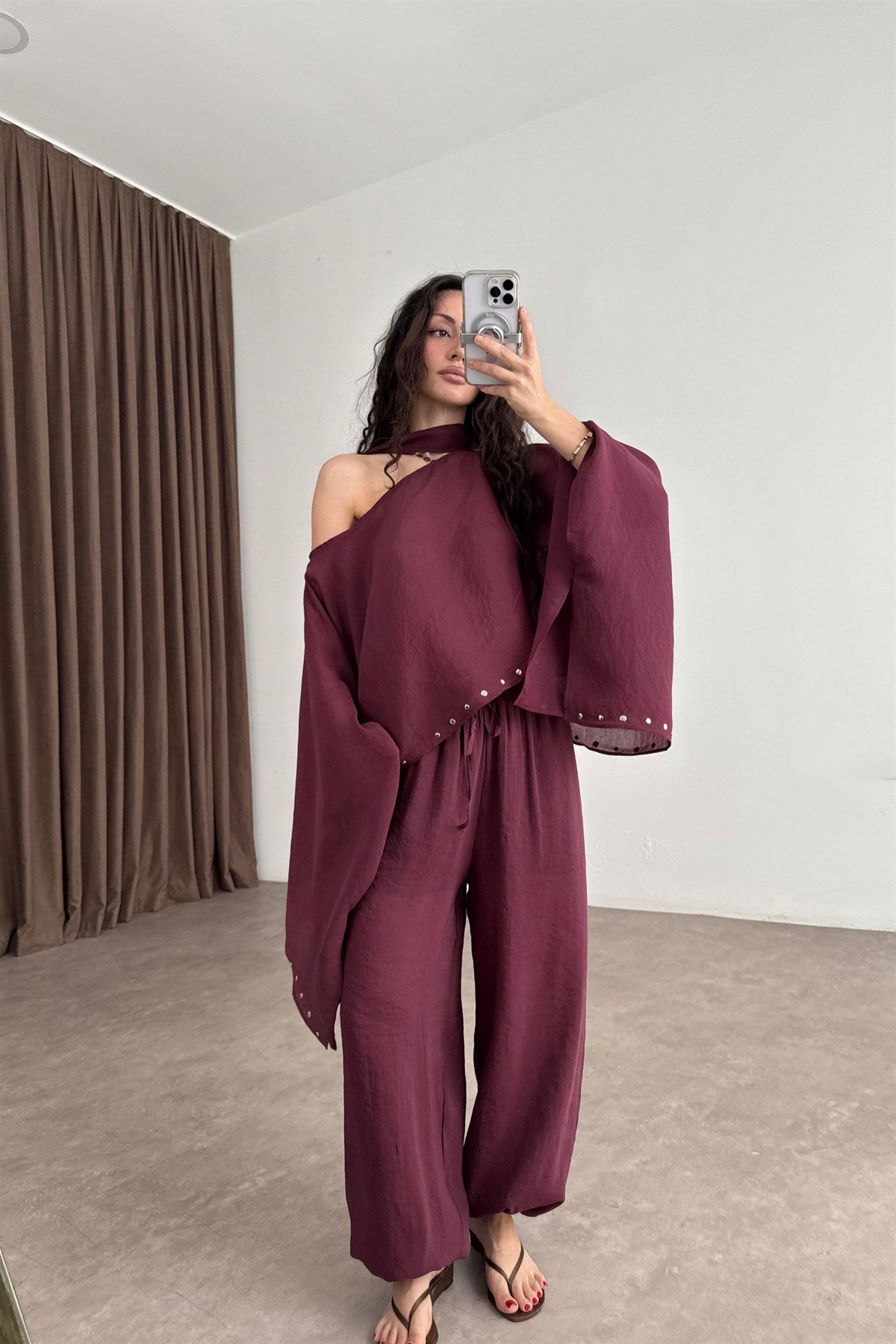 Zımbalı Şallı Bordo Takım