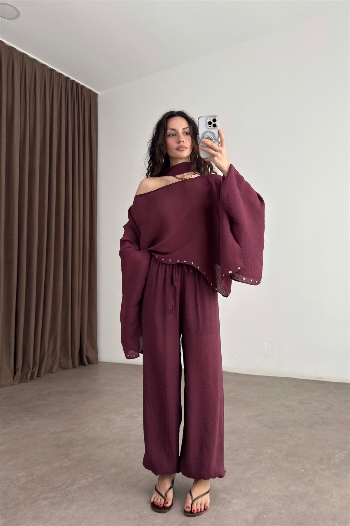 Zımbalı Şallı Bordo Takım
