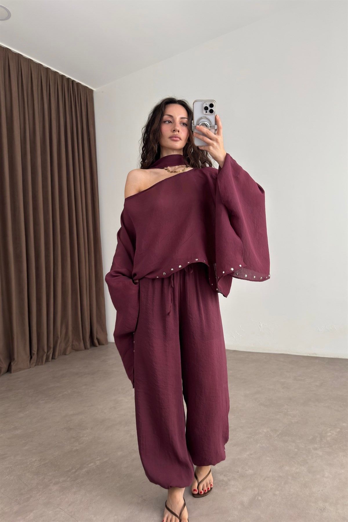 Zımbalı Şallı Bordo Takım
