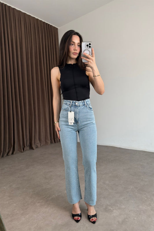 ZR Boyfit Dream Blue Taşlı Jean