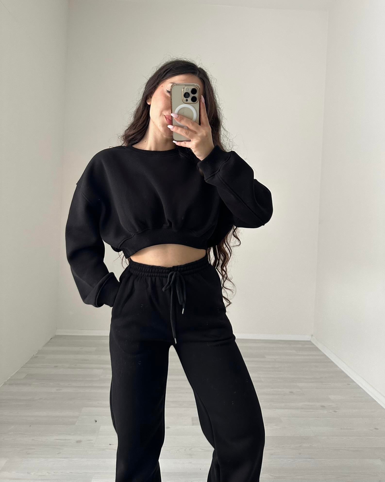 ZR Crop Siyah Eşofman Takımı