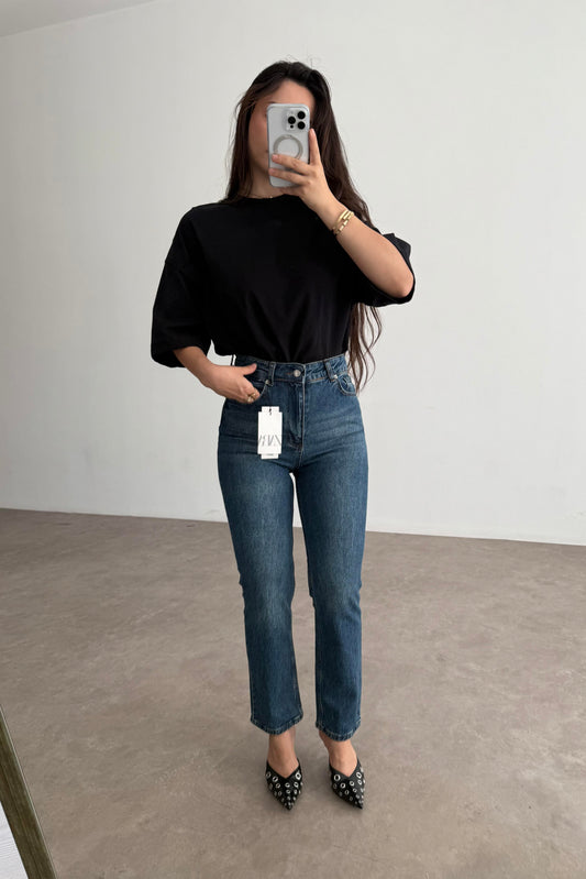ZR Dikişli Paça Boyfit Vintage Blue Jean
