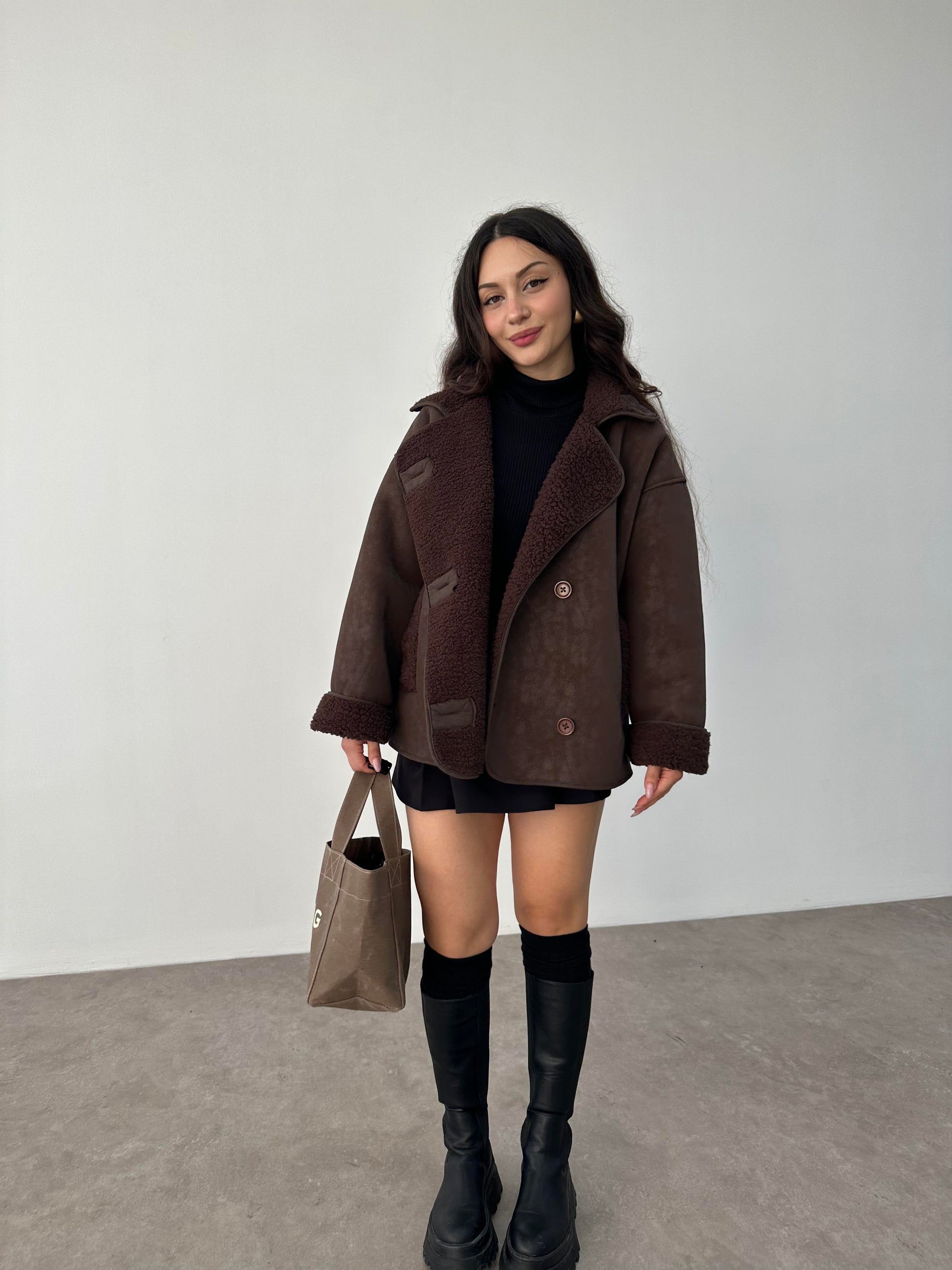 ZR Model Acı Kahve Teddy Mont