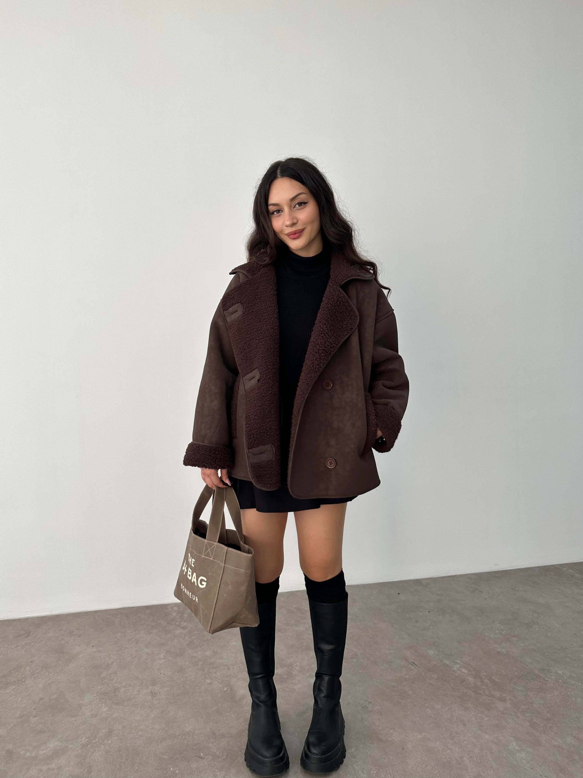 ZR Model Acı Kahve Teddy Mont
