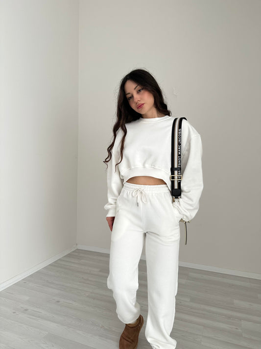 ZR Model Crop Beyaz Eşofman Takımı