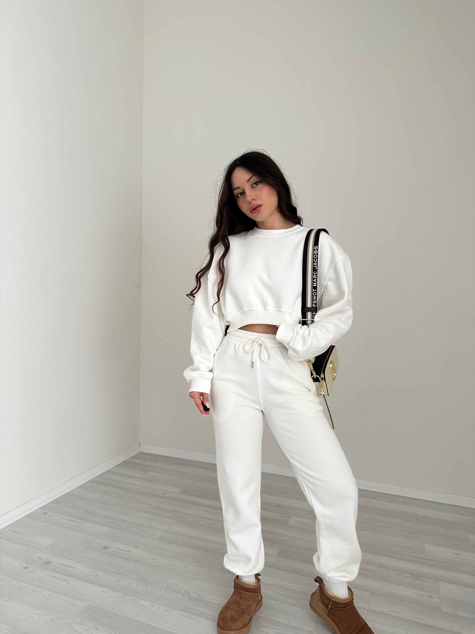 ZR Model Crop Beyaz Eşofman Takımı