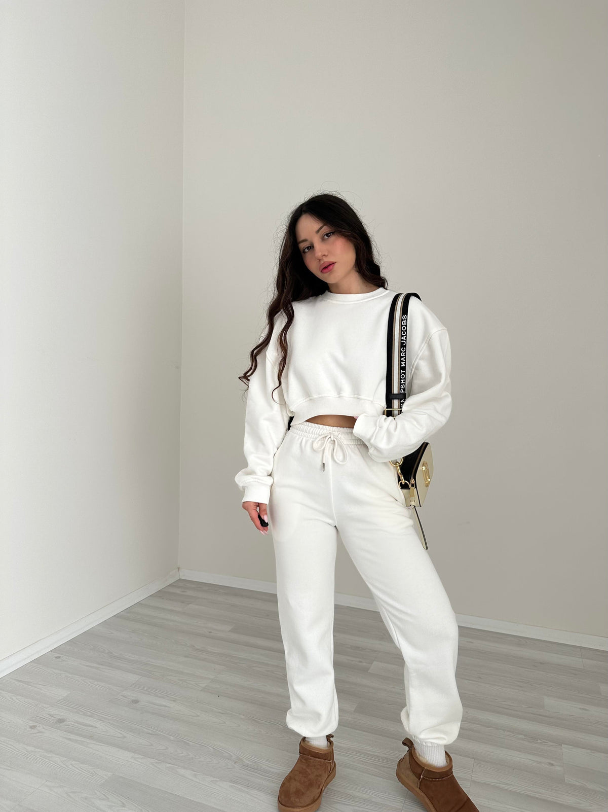 ZR Model Crop Beyaz Eşofman Takımı