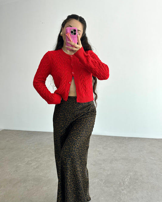 ZR Orij. Leopar Midi Saten Etek