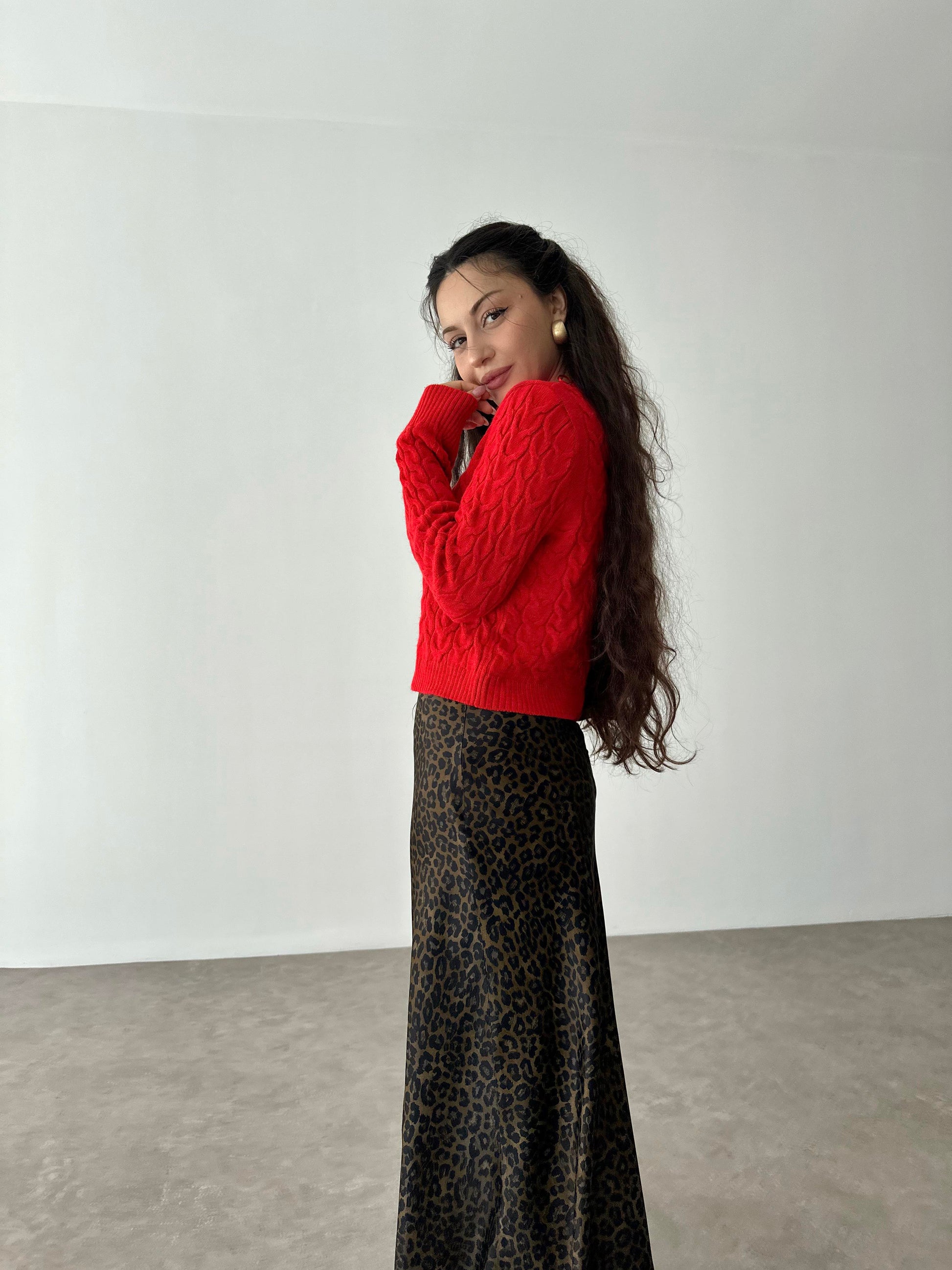 ZR Orij. Leopar Midi Saten Etek