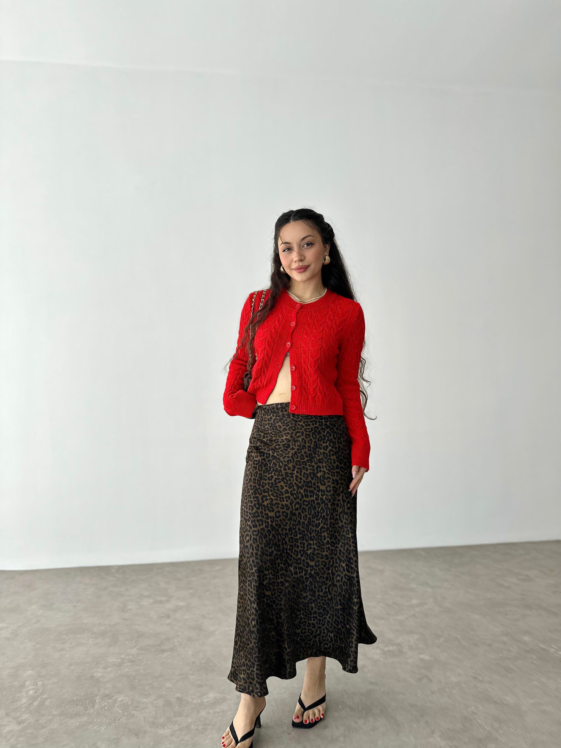 ZR Orij. Leopar Midi Saten Etek