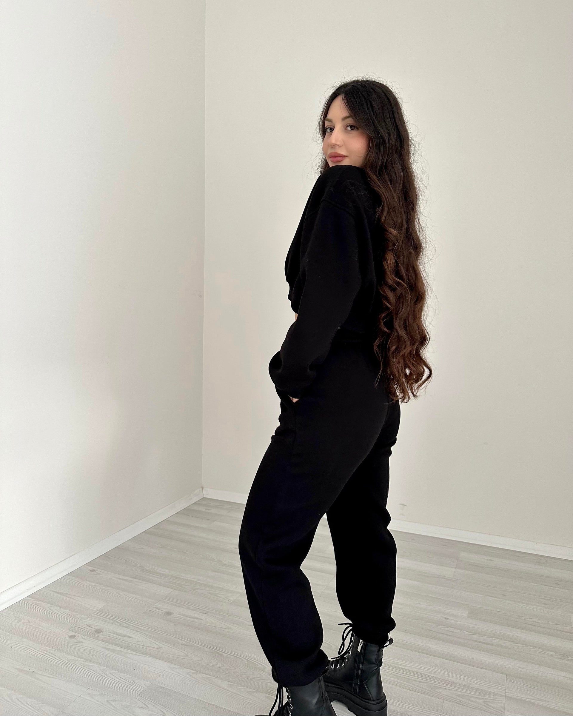 ZR Orijinal Crop Siyah Eşofman Takımı