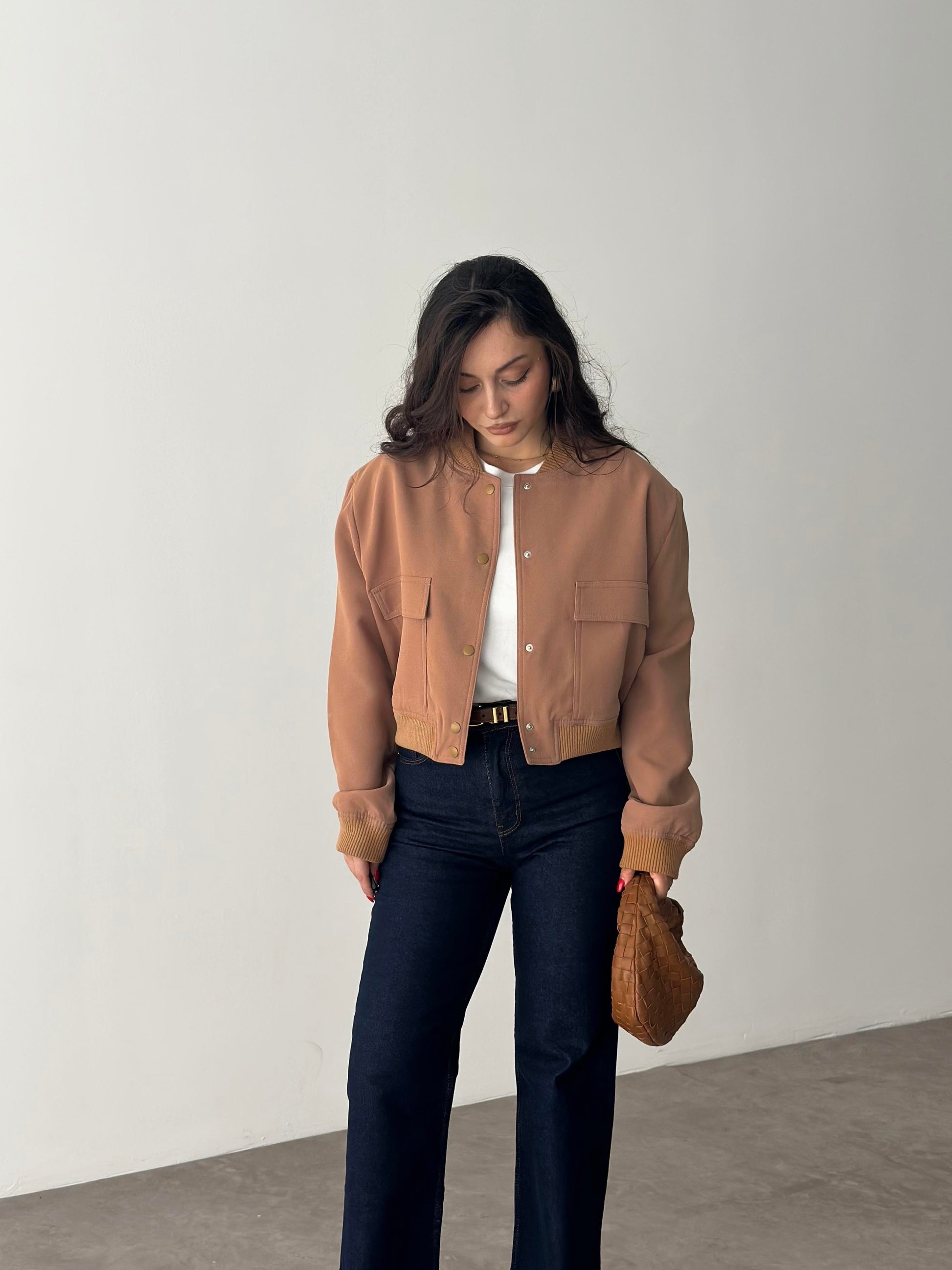 Orj. Cep Detaylı Zr. Bomber Ceket Camel