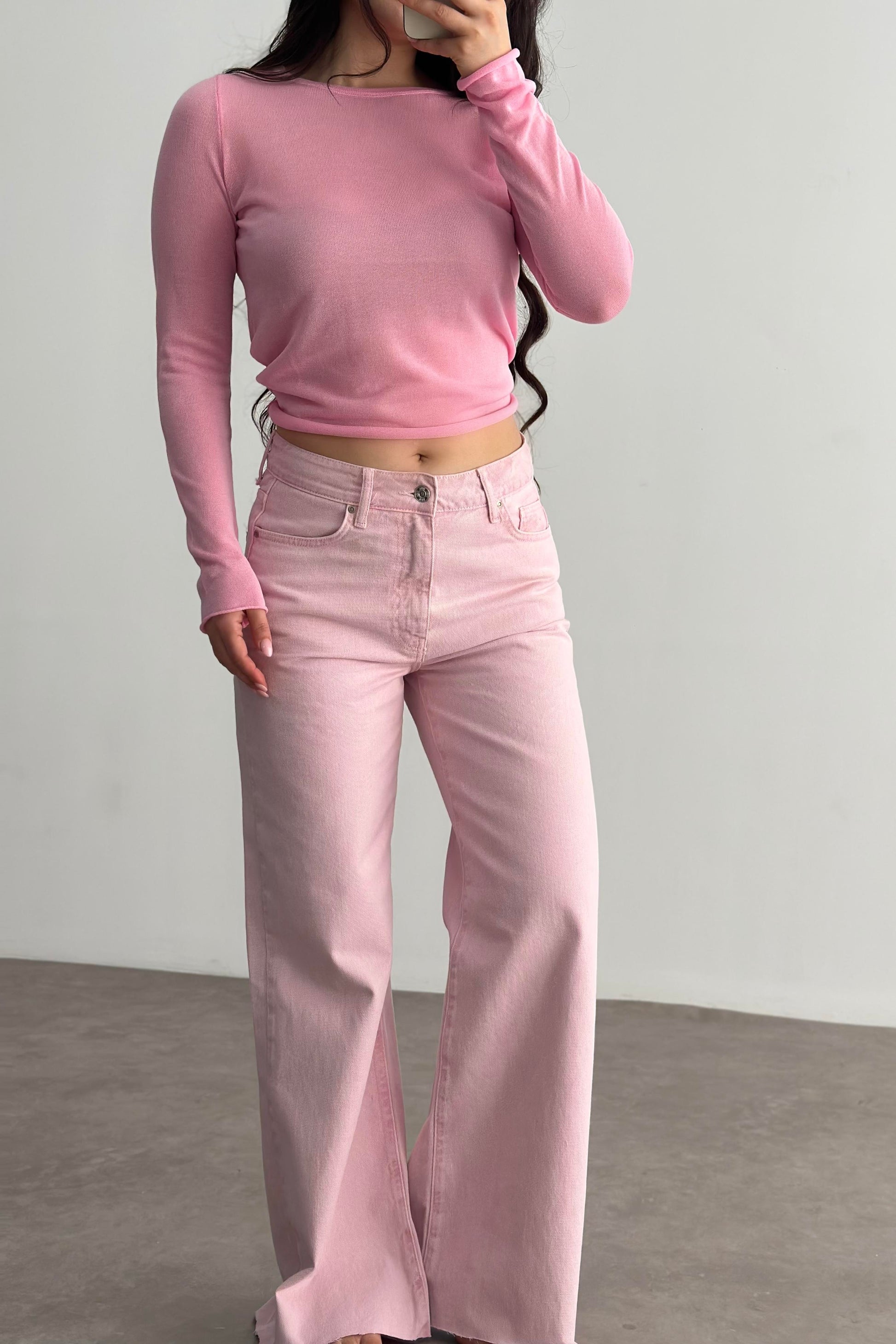 Zr Yüksek Belli Wide Leg Pink Jean