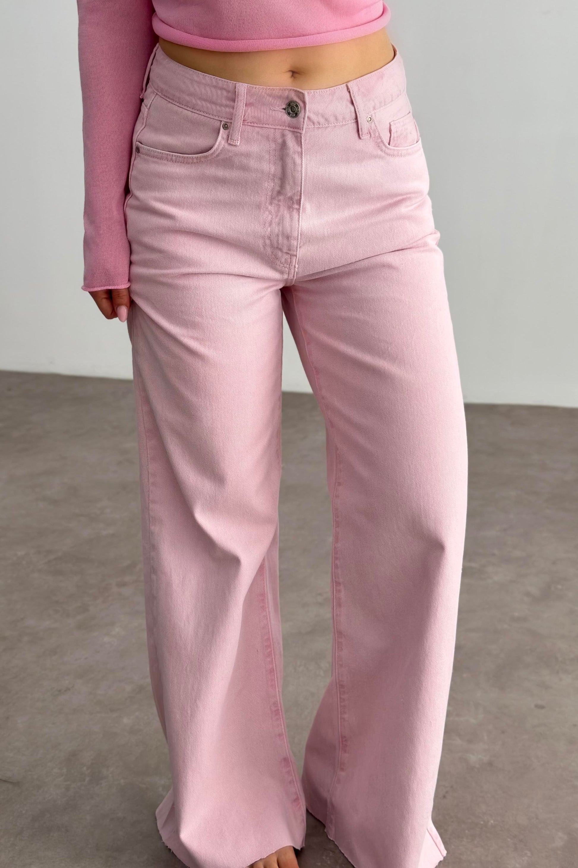 Zr Yüksek Belli Wide Leg Pink Jean