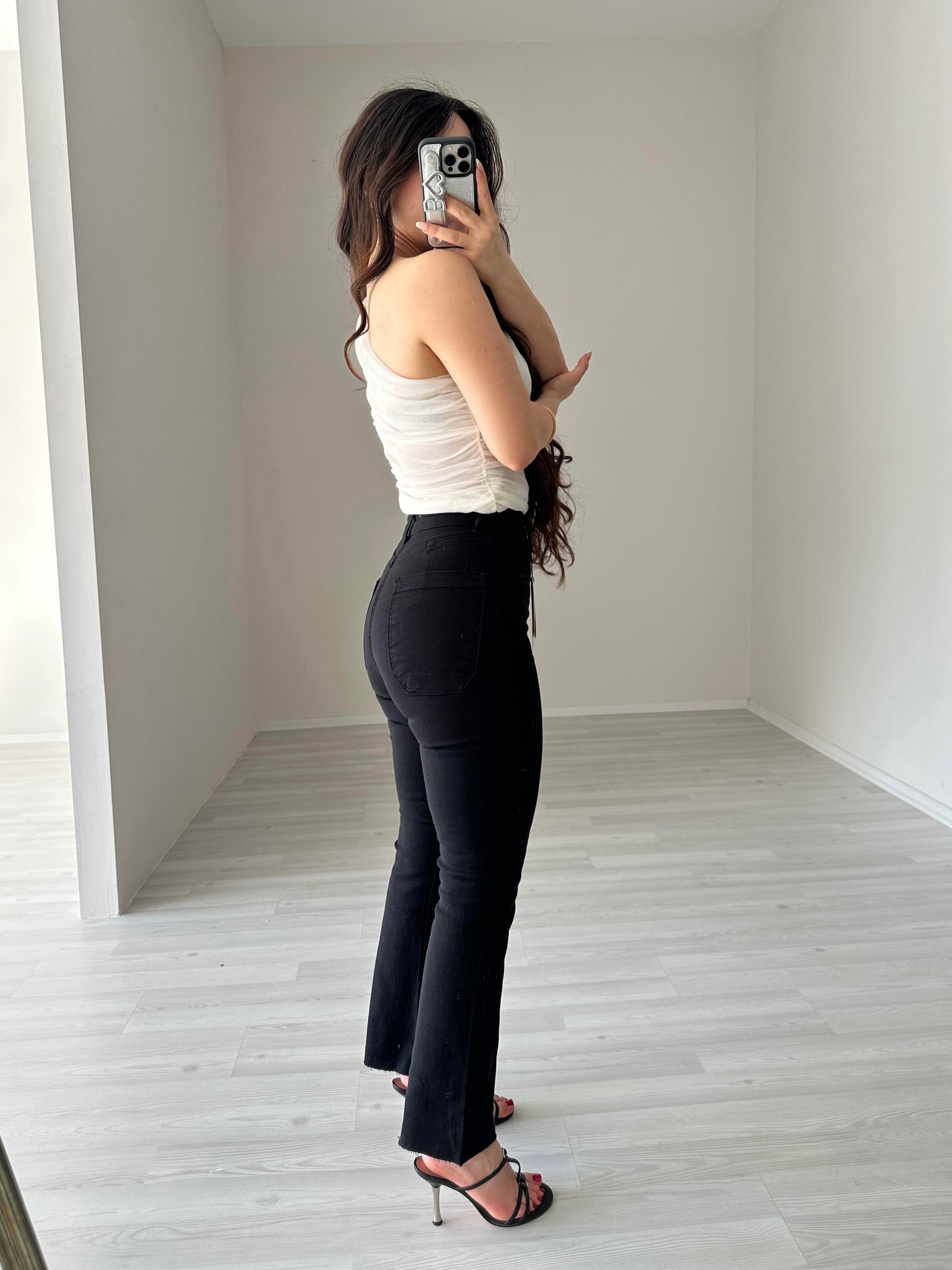 Zra Bilek Flare Cep Detaylı Jean (Siyah)