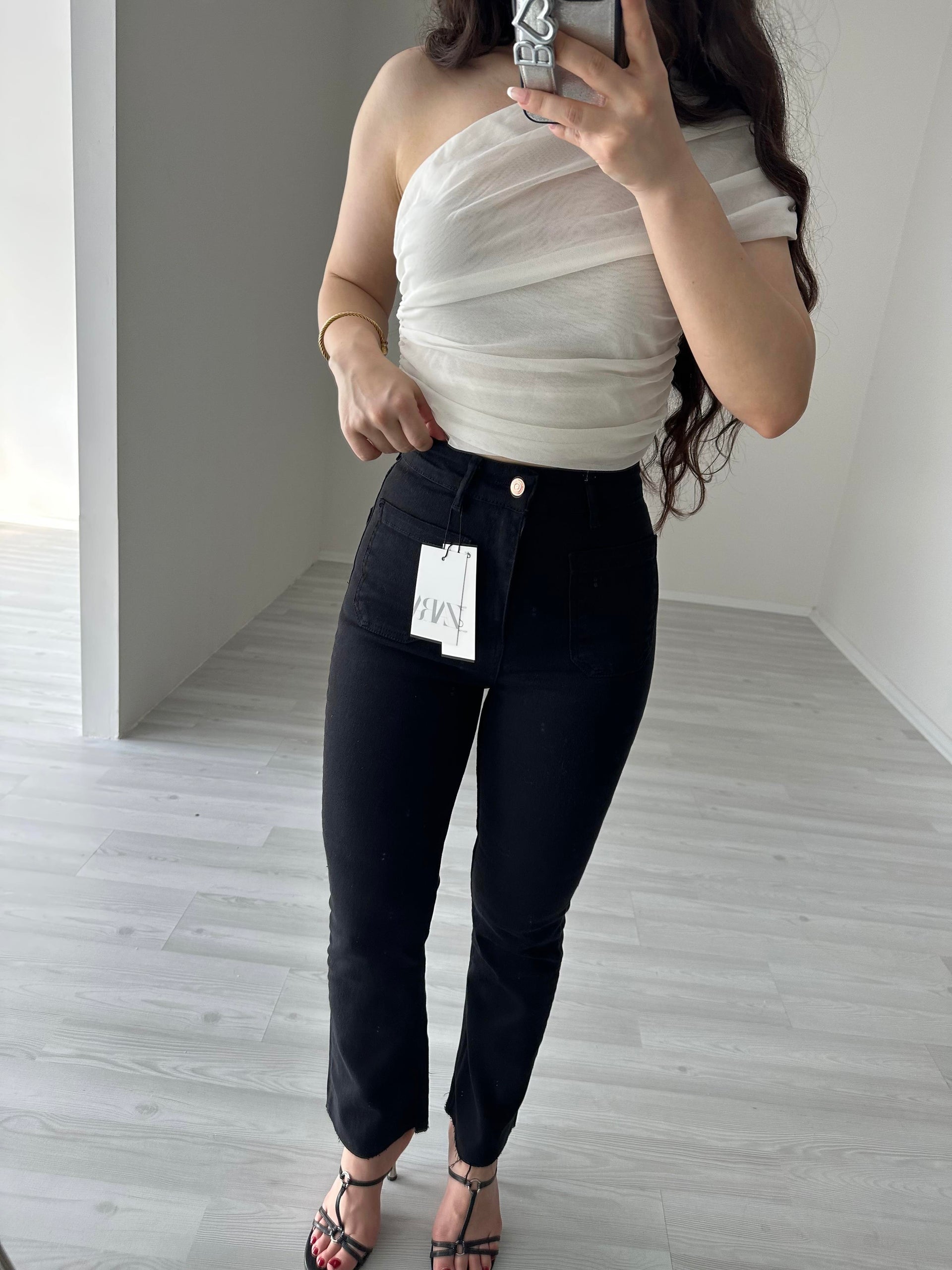Zra Bilek Flare Cep Detaylı Jean (Siyah)