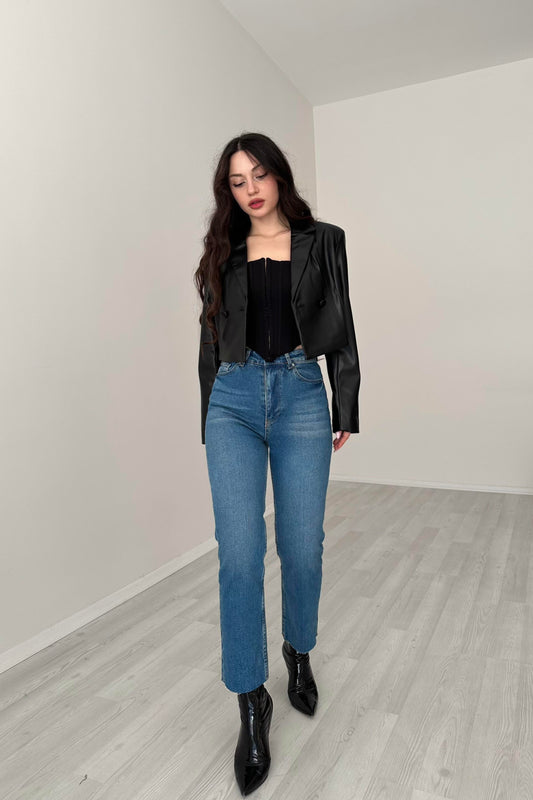 ZRA Boyfit Yüksek Belli Mid Blue Jean