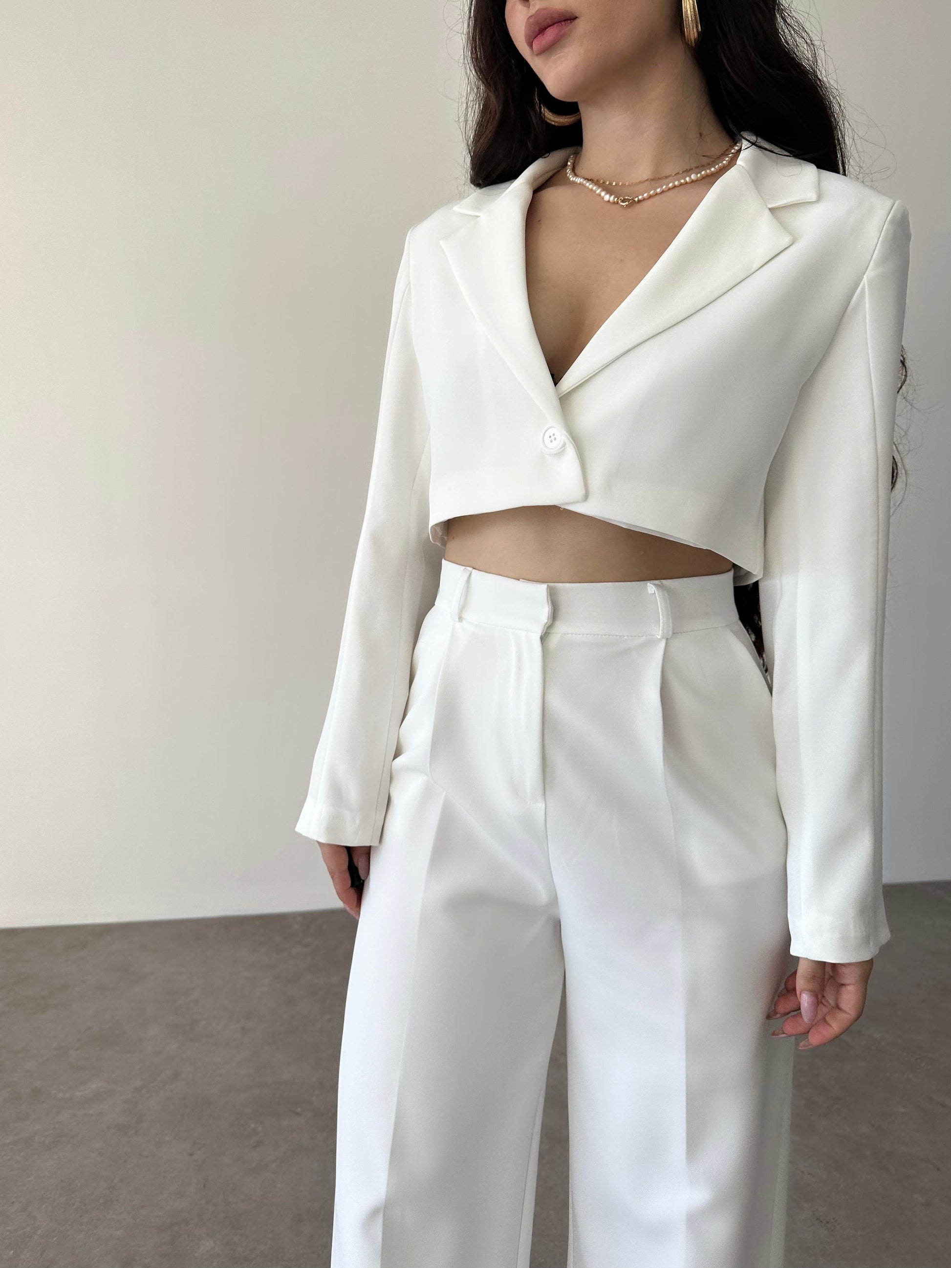 Zra Crop Beyaz Blazer Ceket