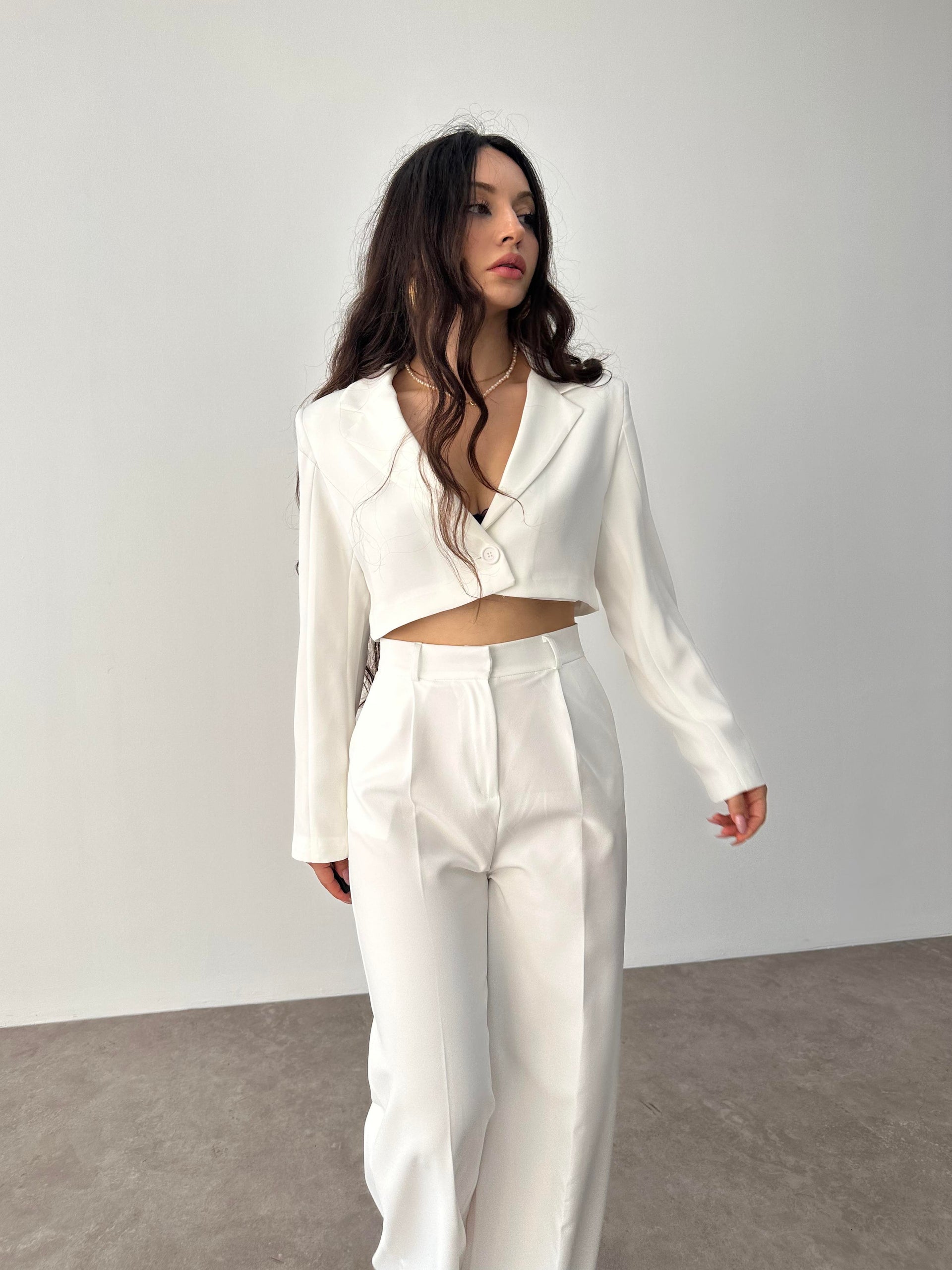 Zra Crop Beyaz Blazer Ceket