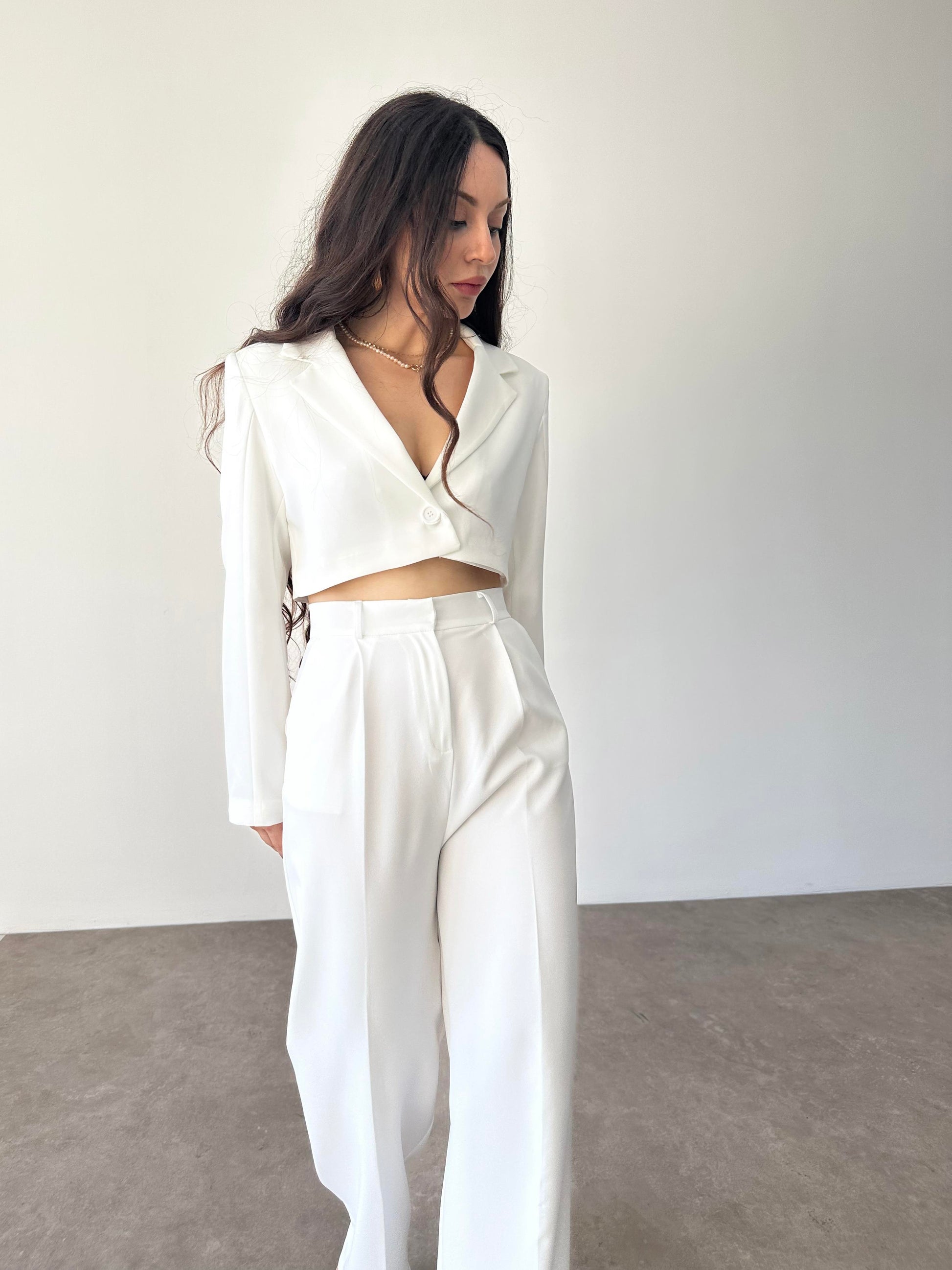 Zra Crop Beyaz Blazer Ceket