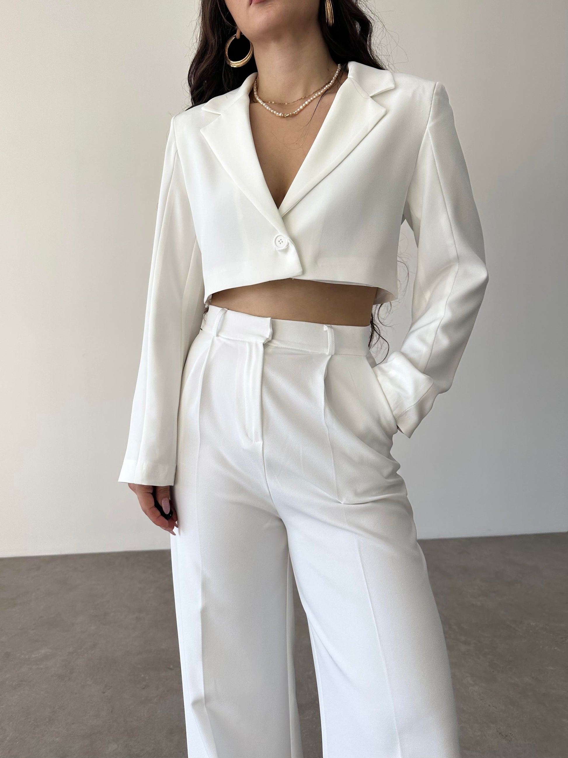 Zra Crop Beyaz Blazer Ceket