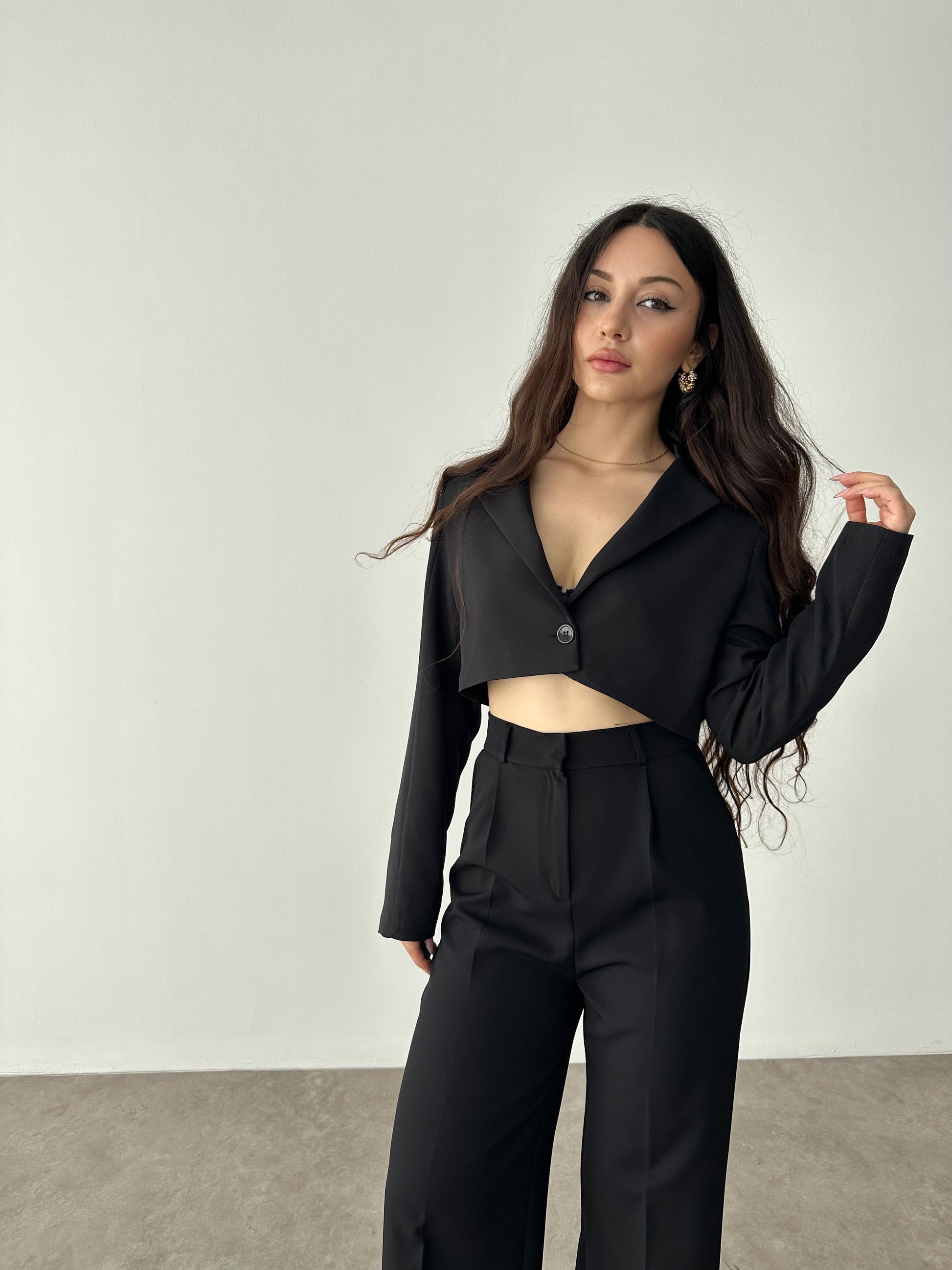 Zra Crop Siyah Blazer Ceket