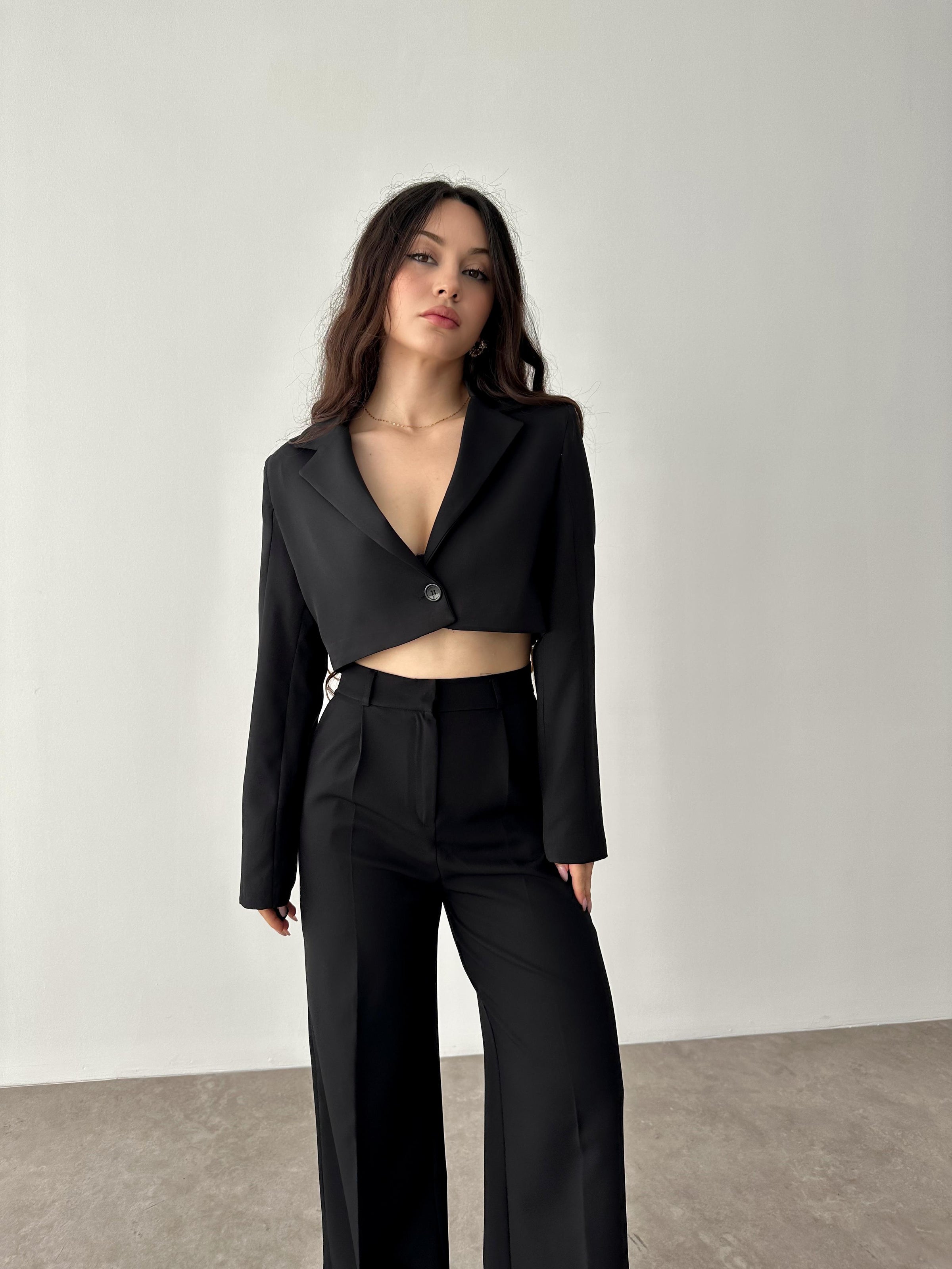 Zra Crop Siyah Blazer Ceket