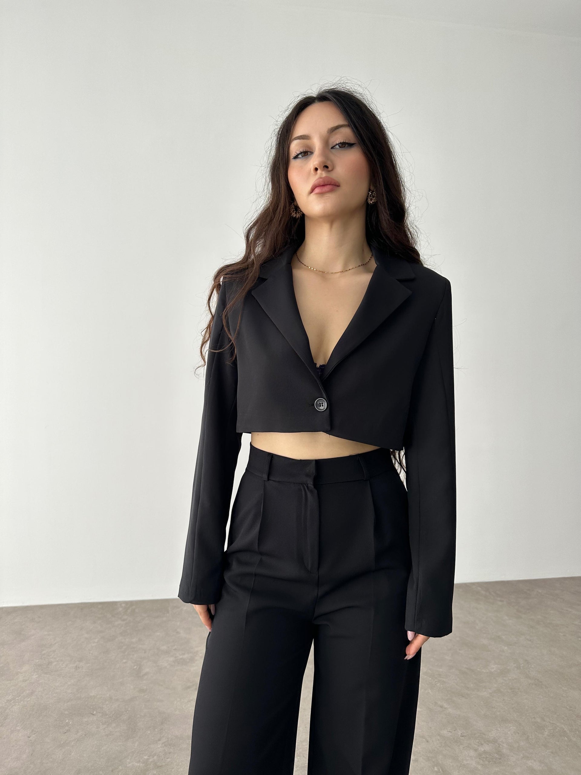 Zra Crop Siyah Blazer Ceket