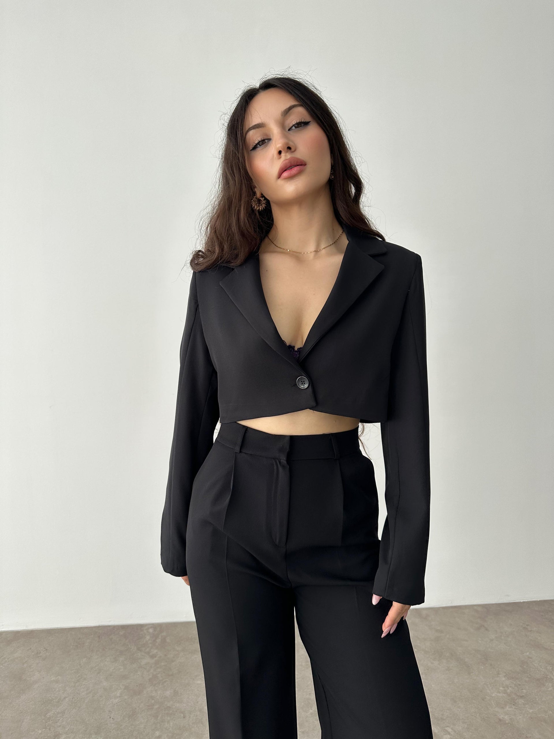 Zra Crop Siyah Blazer Ceket