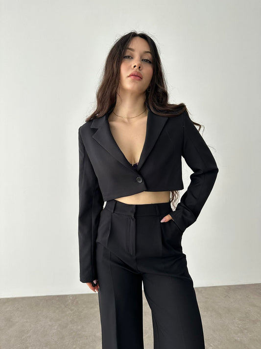 Zra Crop Siyah Blazer Ceket