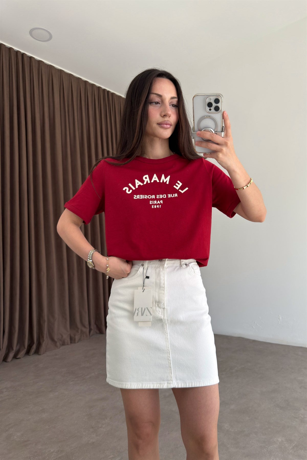 Zra Denim Kısa Ekru Etek