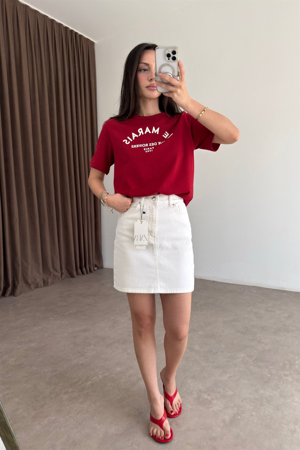 Zra Denim Kısa Ekru Etek