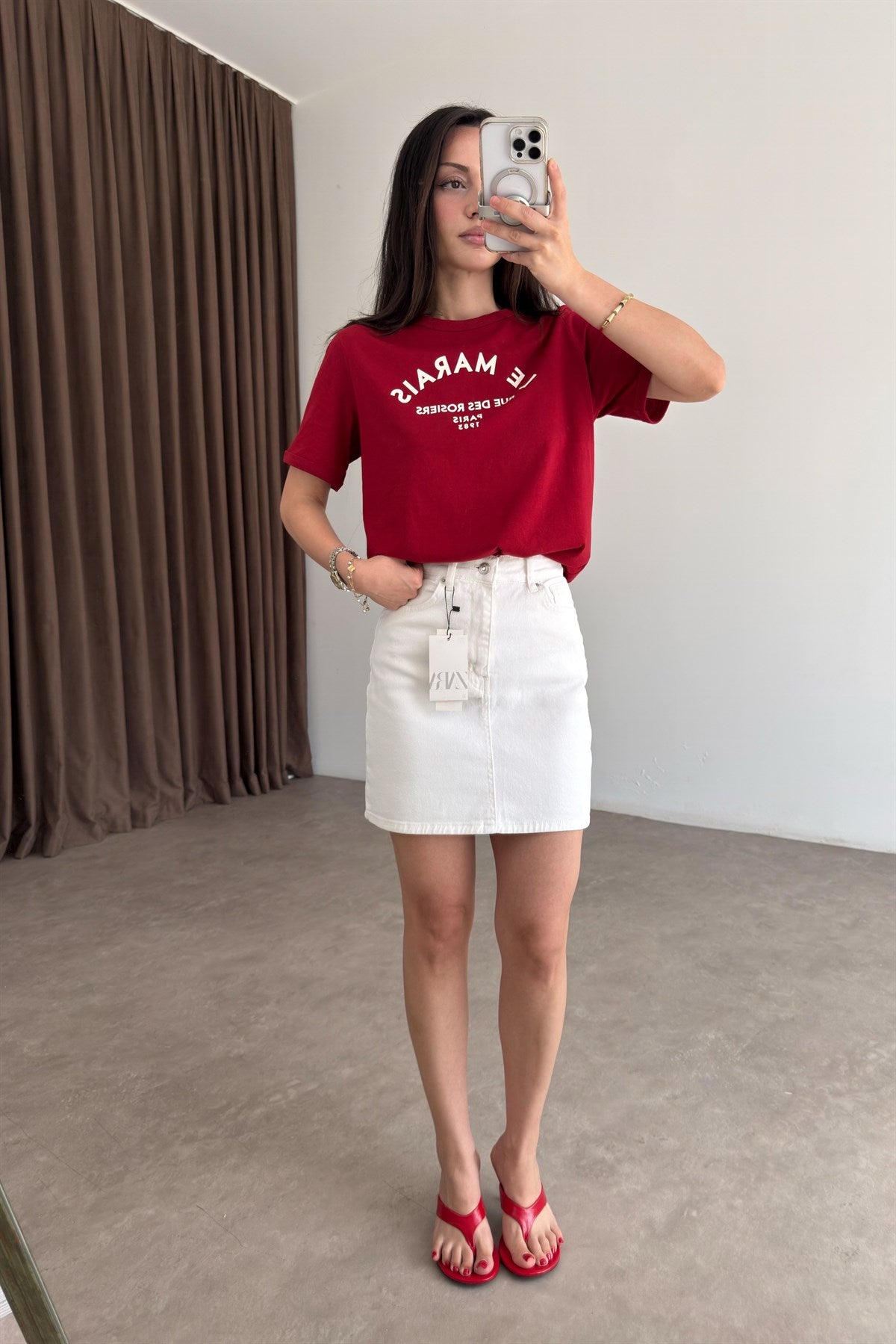 Zra Denim Kısa Ekru Etek