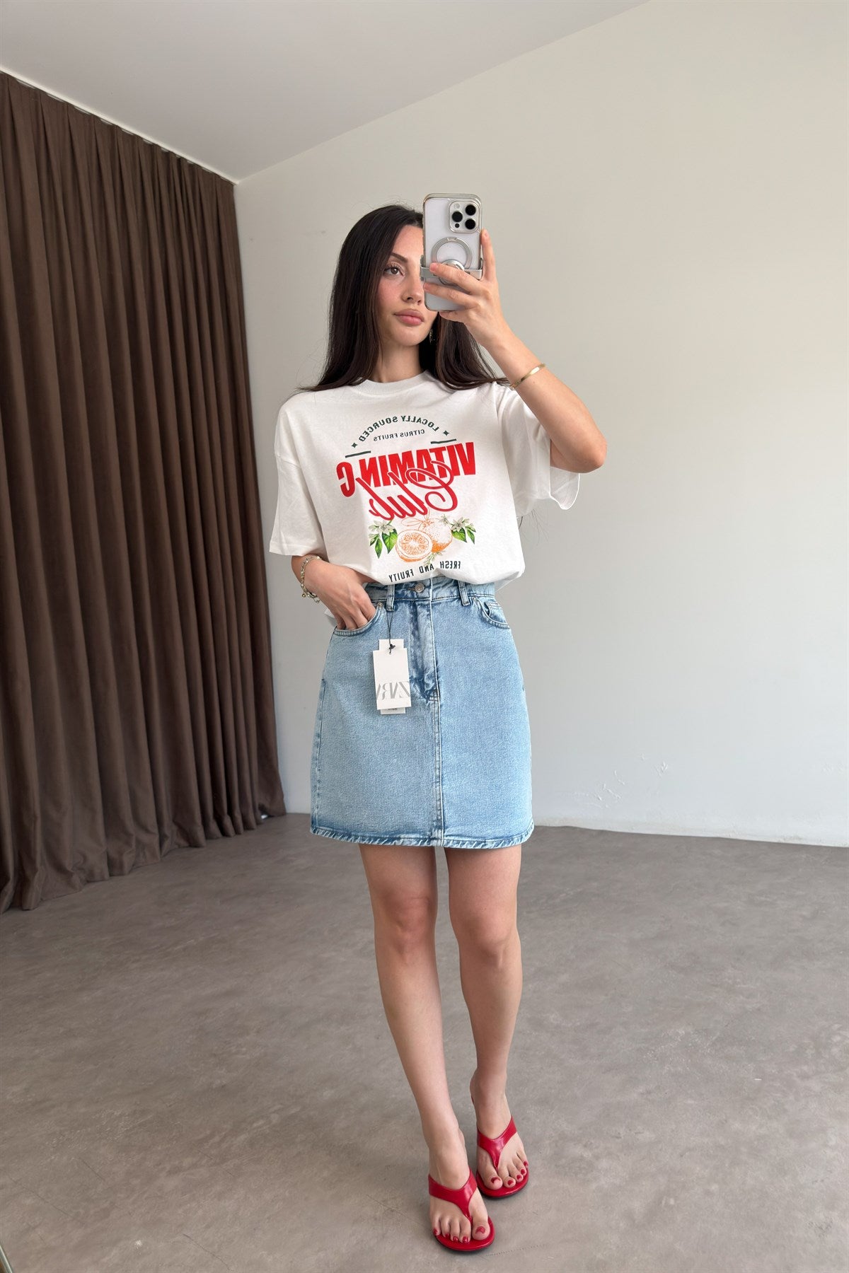 Zra Denim Light Blue Kısa Etek
