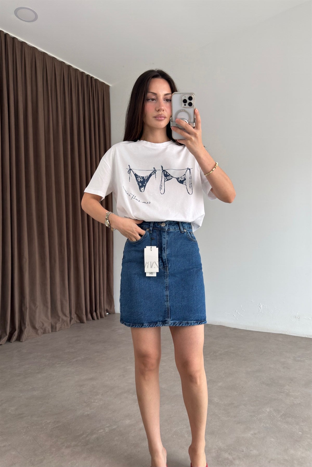 Zra Denim Mid Blue Kısa Etek