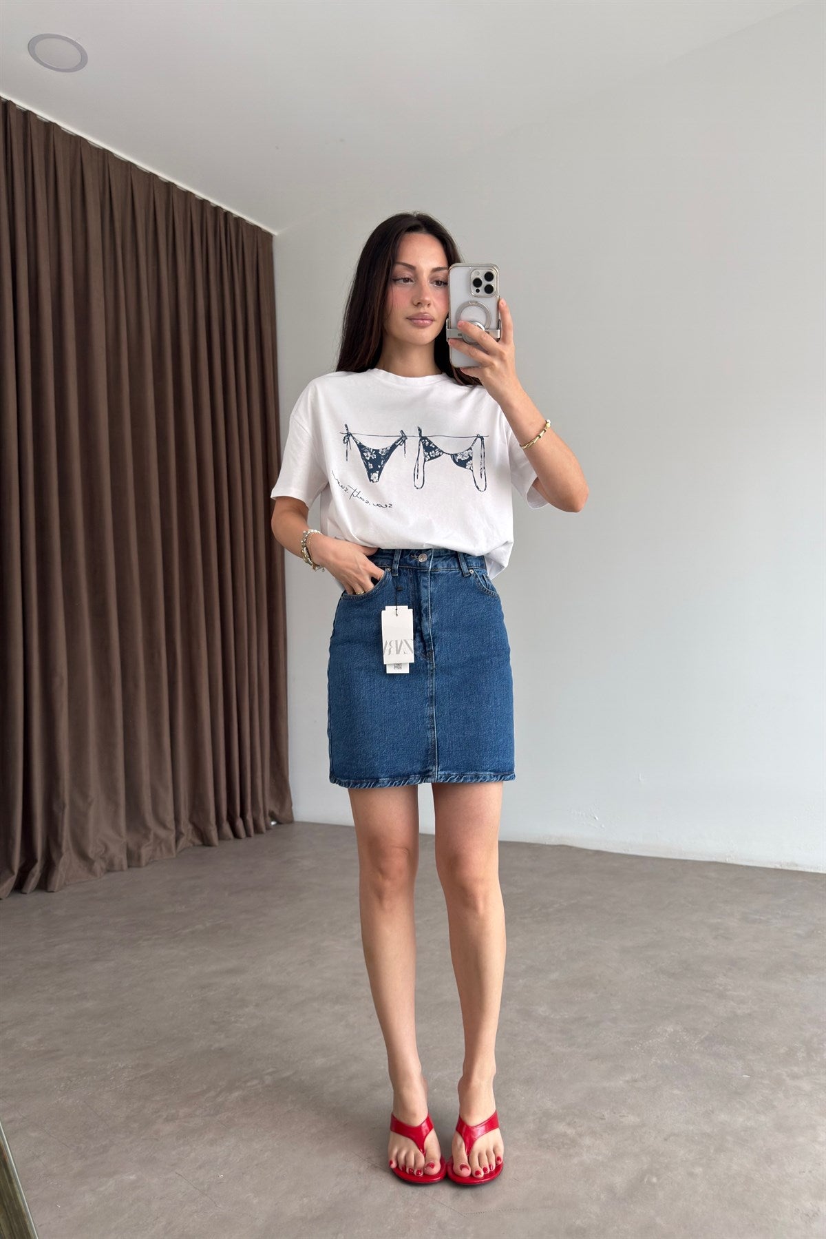 Zra Denim Mid Blue Kısa Etek