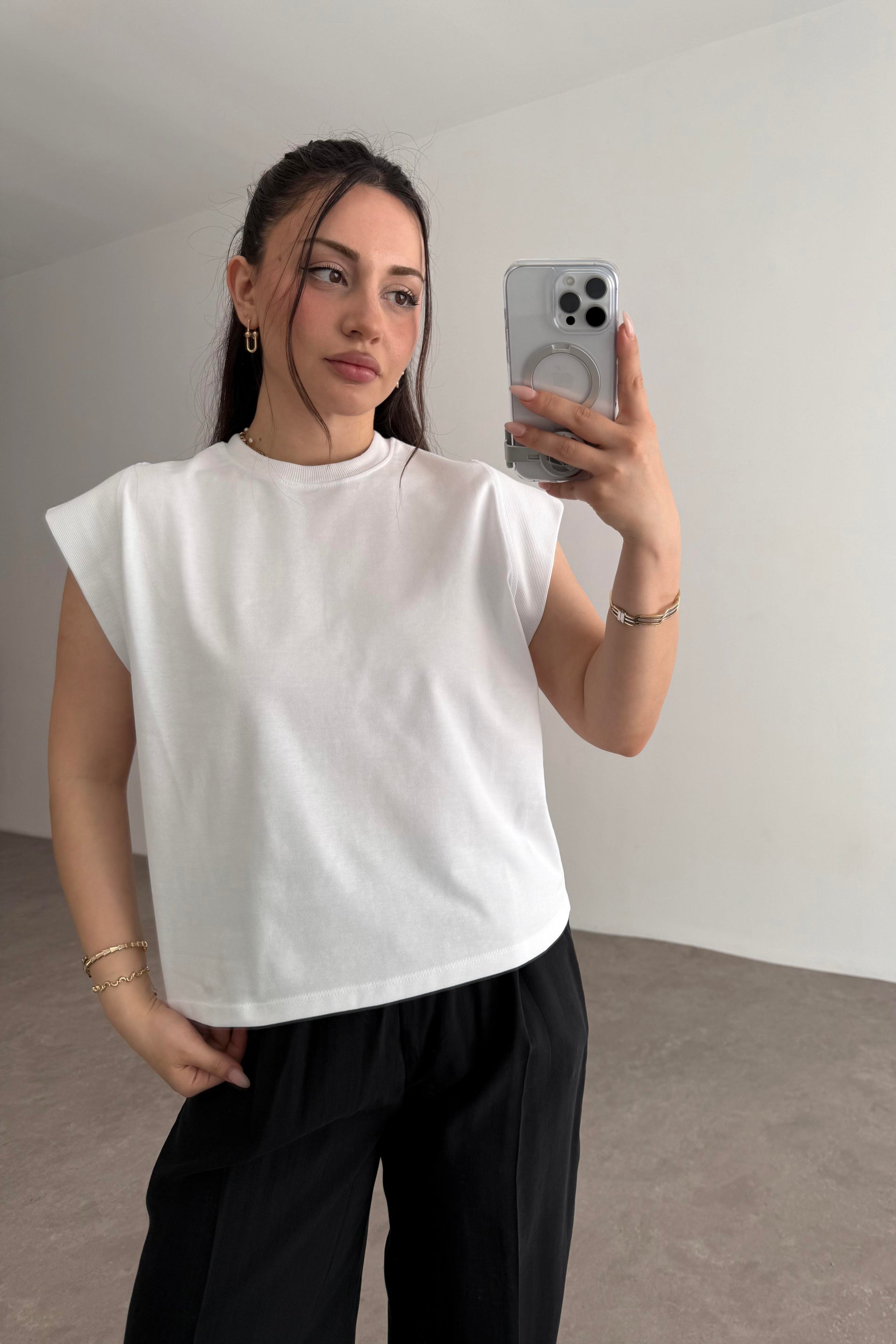 Zra Dik Kollu Basic T-shirt Beyaz
