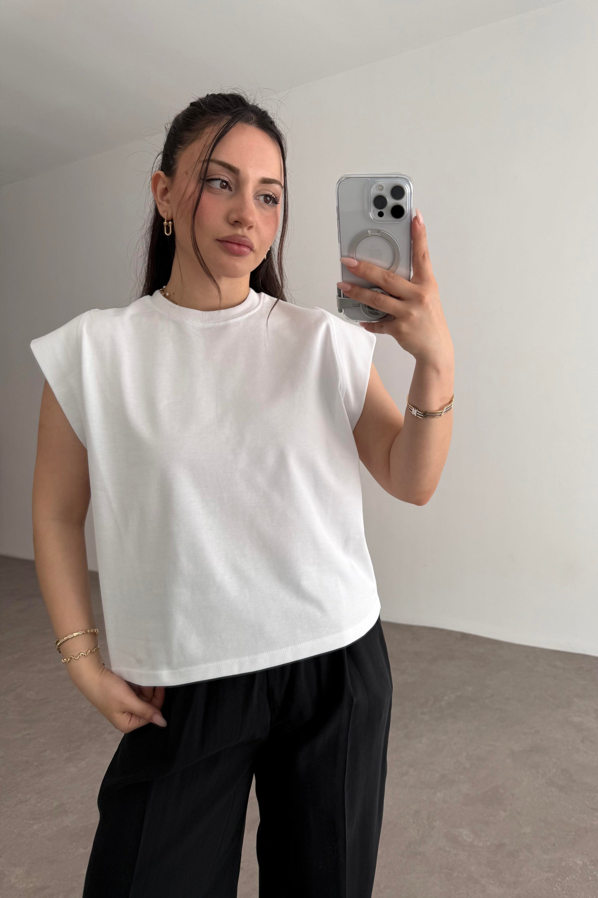 Zra Dik Kollu Basic T-shirt Beyaz