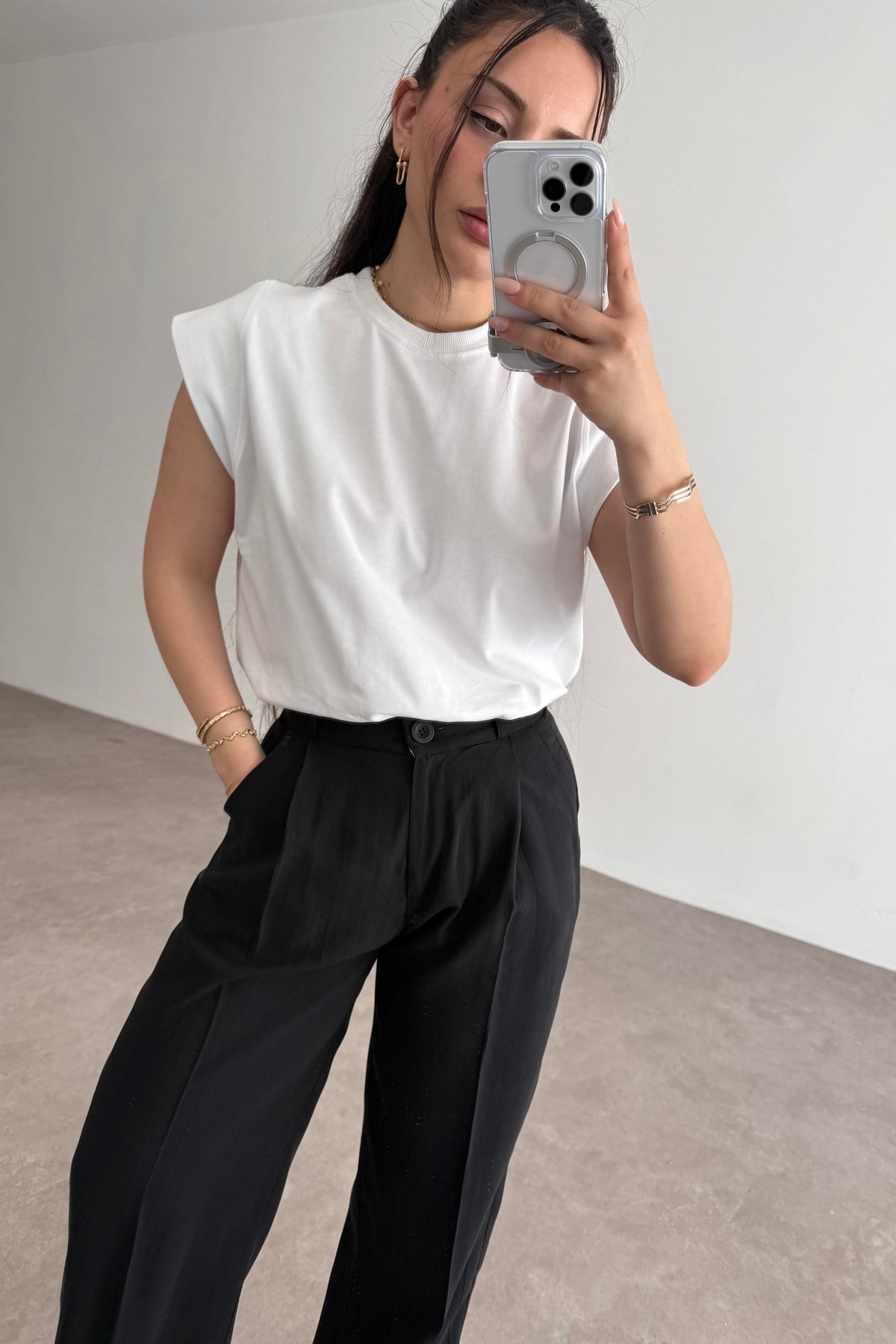 Zra Dik Kollu Basic T-shirt Beyaz