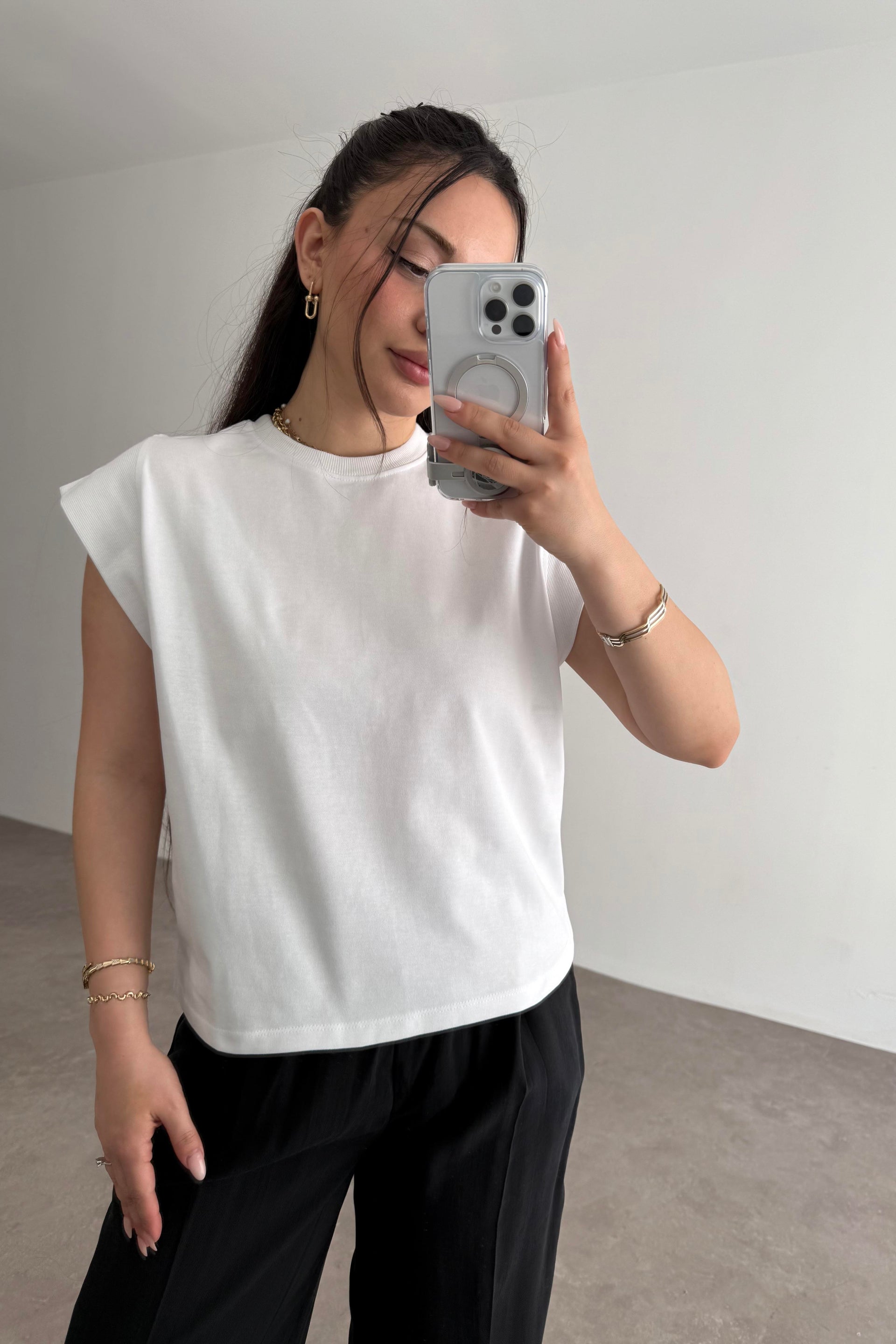 Zra Dik Kollu Basic T-shirt Beyaz