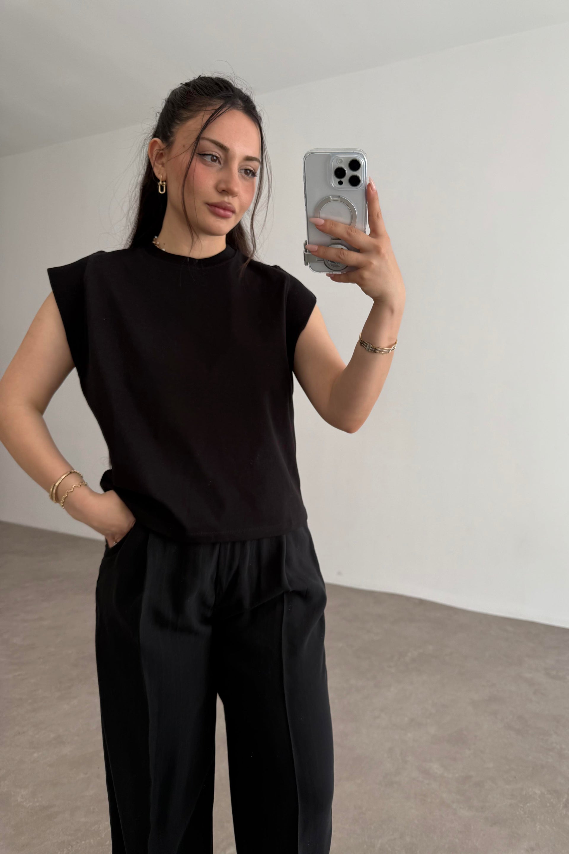 Zra Dik Kollu Basic T-shirt Siyah