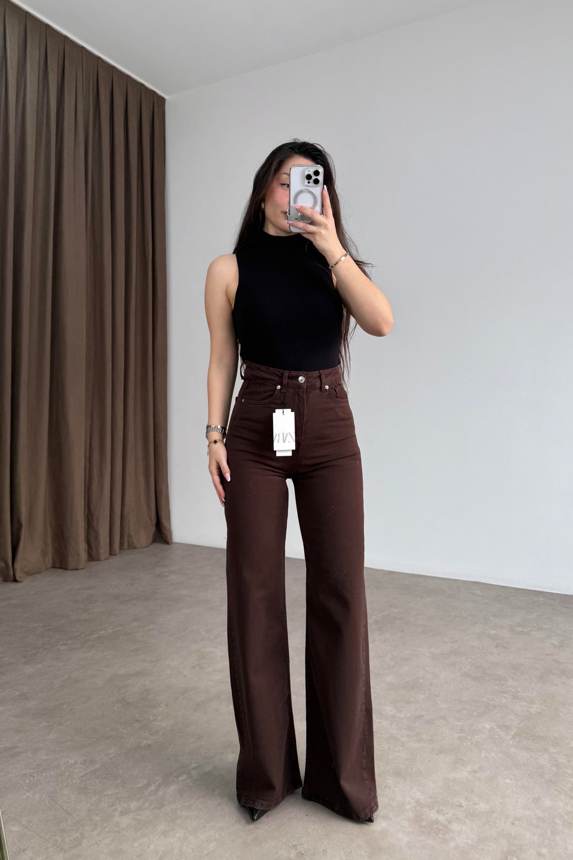 ZRA Dikişli Paça Straightleg Acı Kahve Jean
