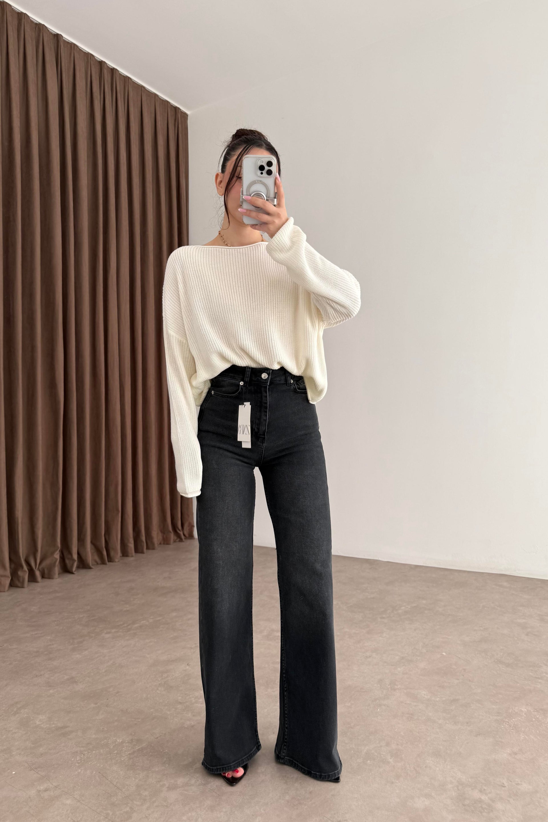 ZRA Dikişli Paça Straightleg Füme Jean
