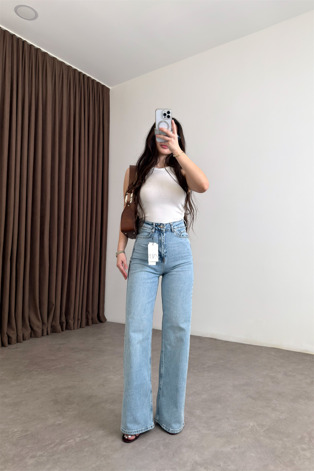 ZRA Dikişli Paça Straightleg Ice  Blue Jean
