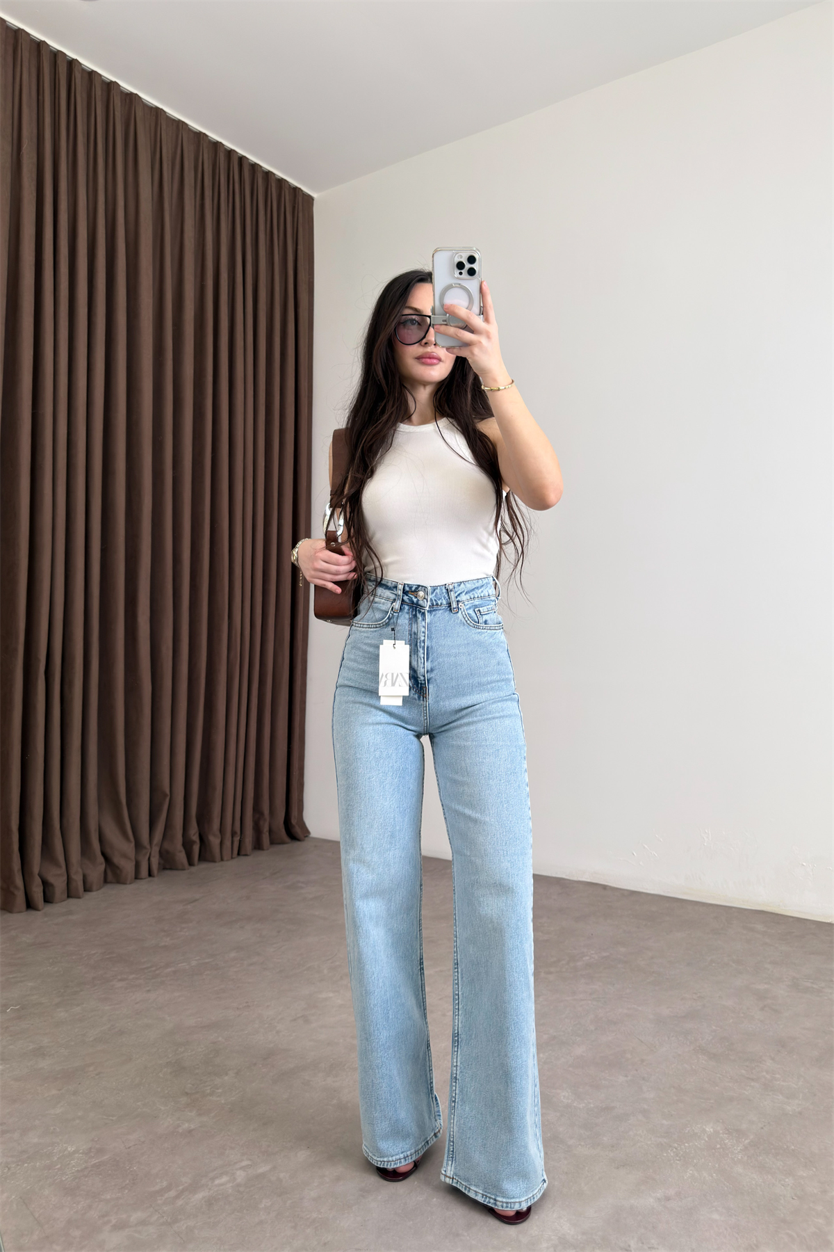 ZRA Dikişli Paça Straightleg Ice  Blue Jean